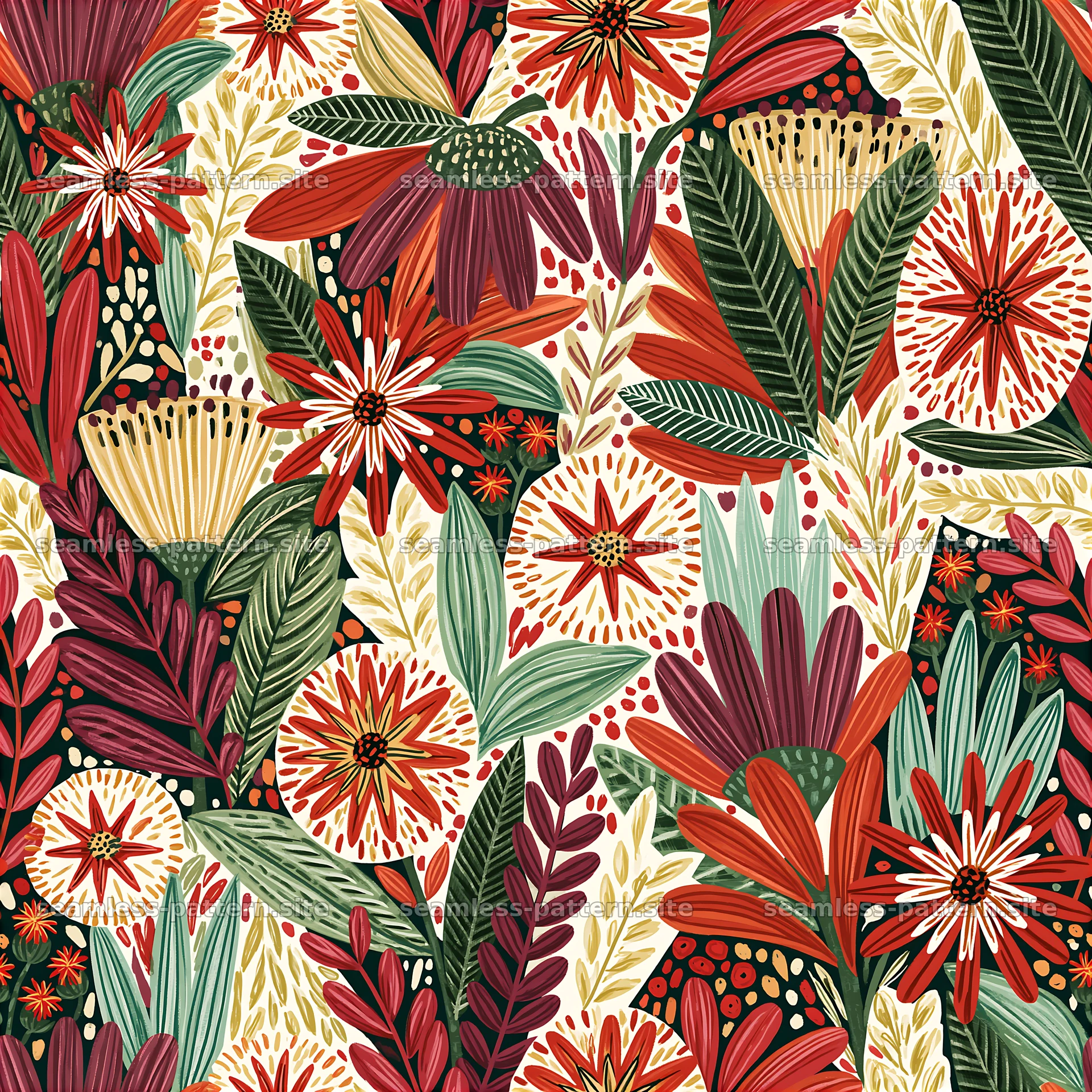 Colorful wildflower botanical seamless pattern — seamless tileable pattern at 8192x8192