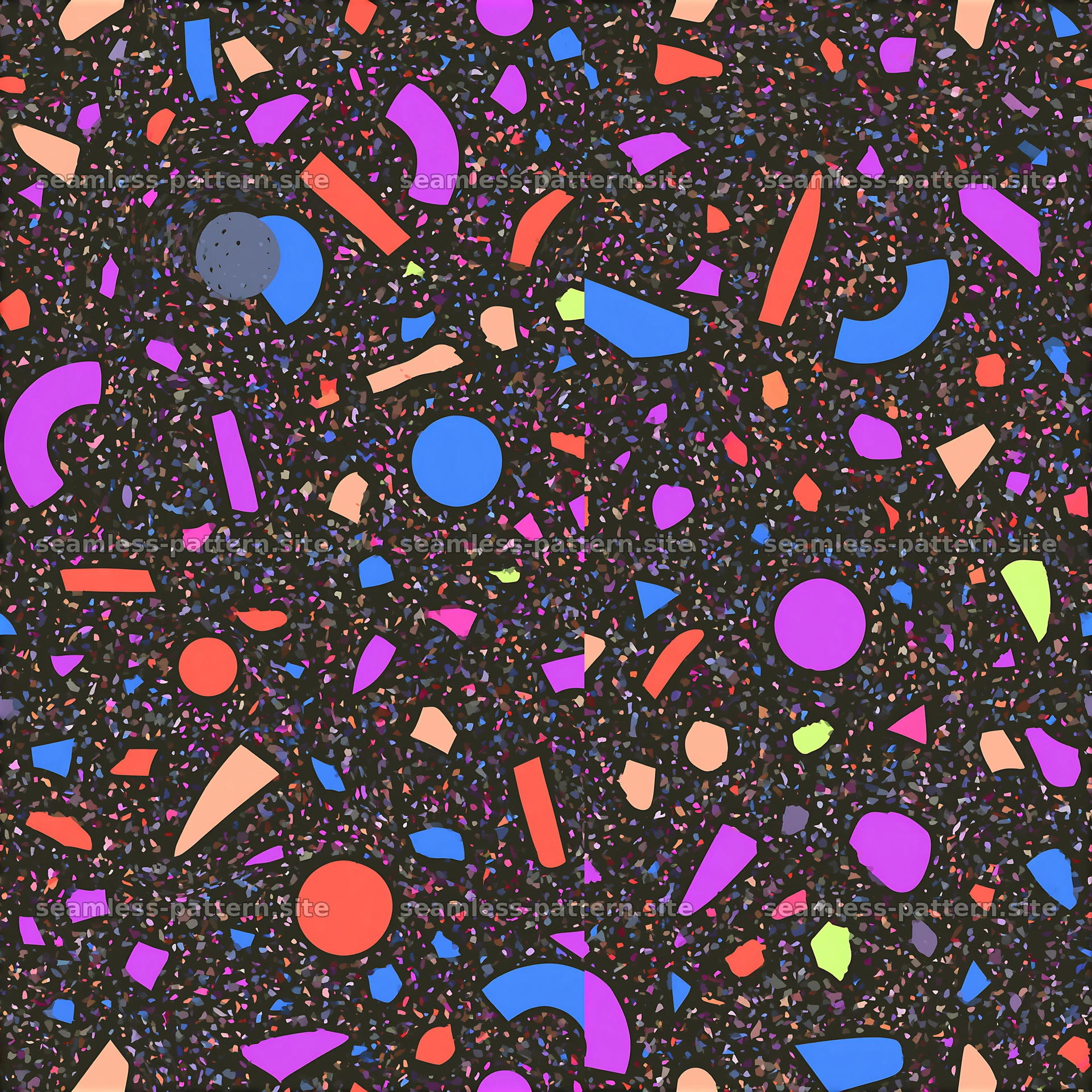 Funky terrazzo seamless texture in vibrant colors and shapes — seamless tileable pattern at 8192x8192