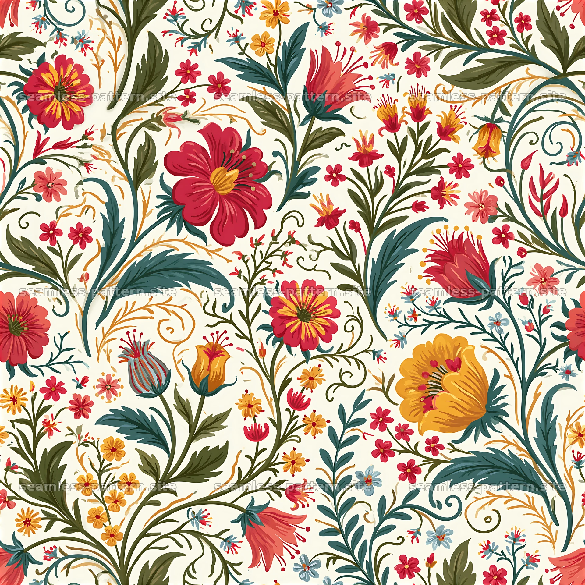 Bright floral details seamless pattern in vibrant colors on light background — seamless tileable pattern at 8192x8192