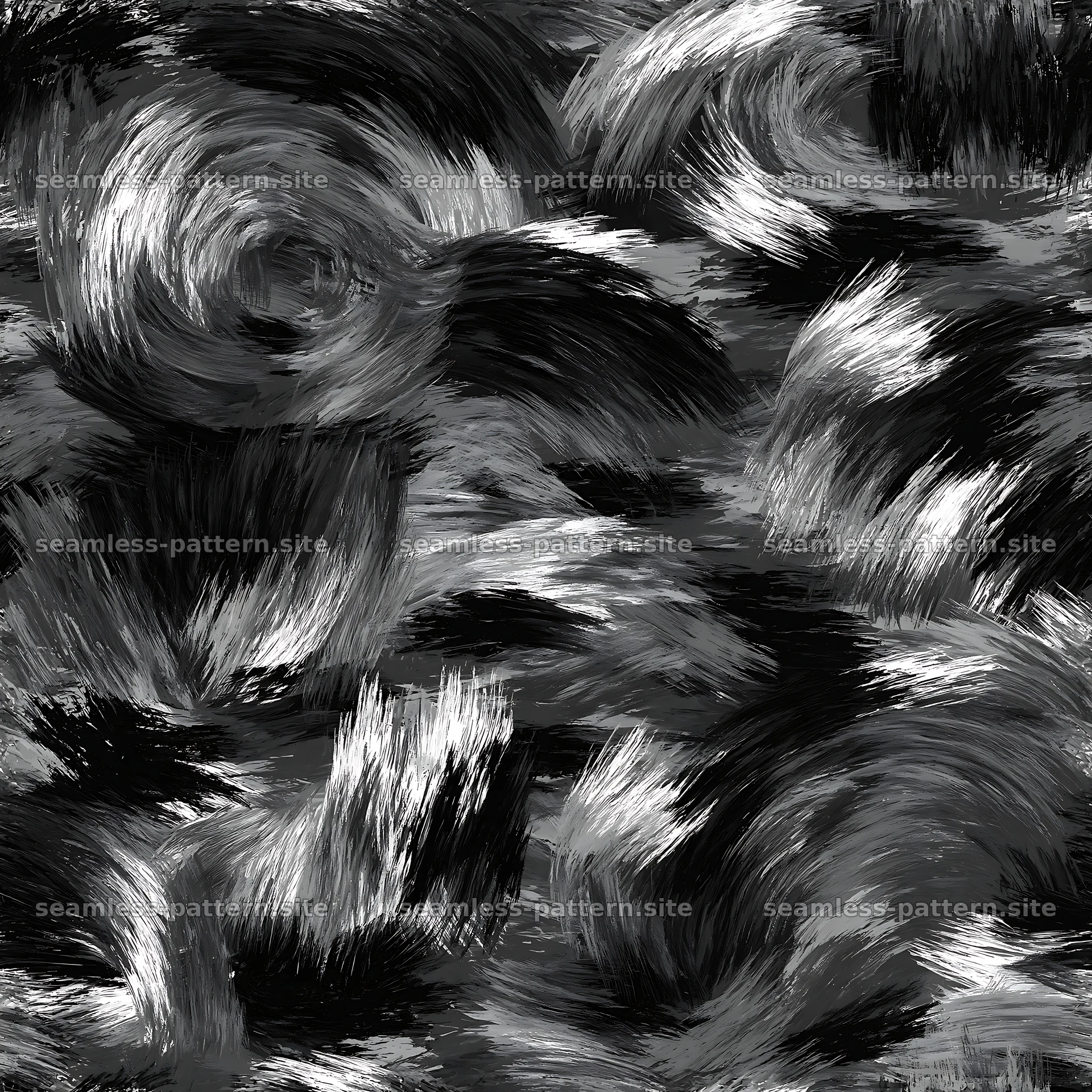 Seamless woodland camouflage brushstroke pattern in black and white — seamless tileable pattern