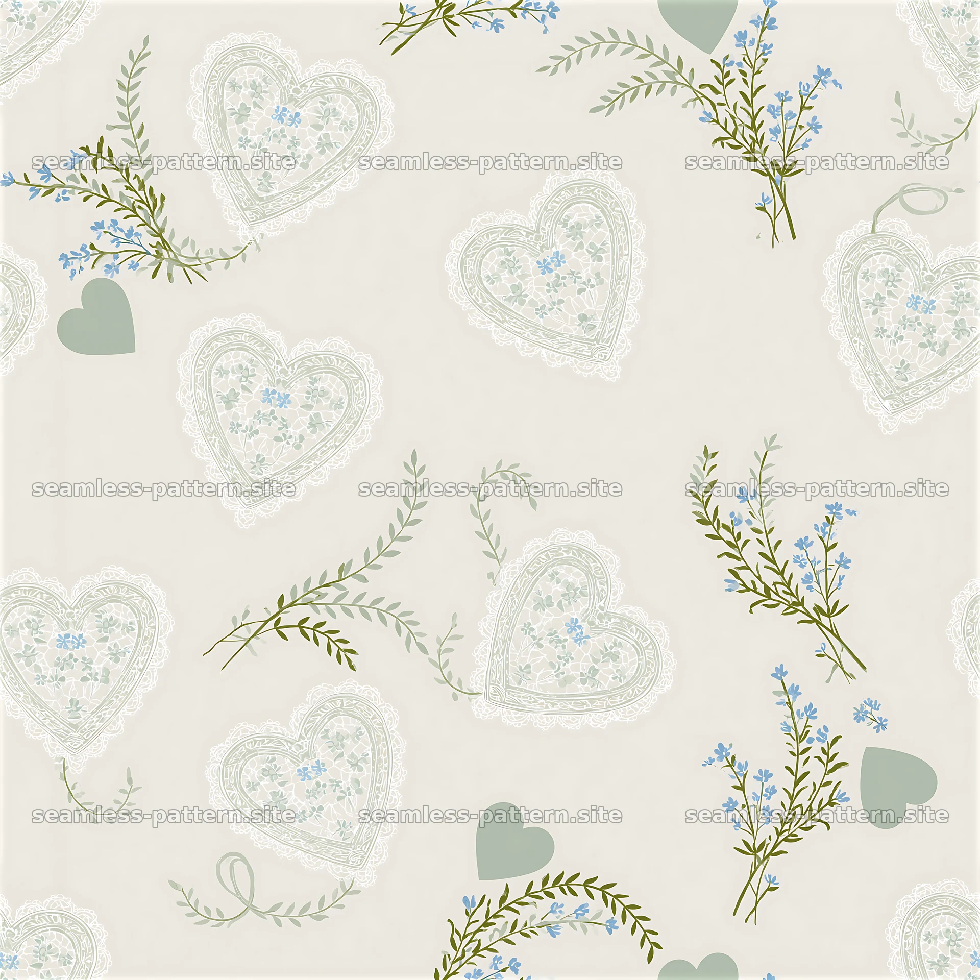 Heart shapes and floral motifs create a soft, elegant design — seamless tileable pattern at 8192x8192