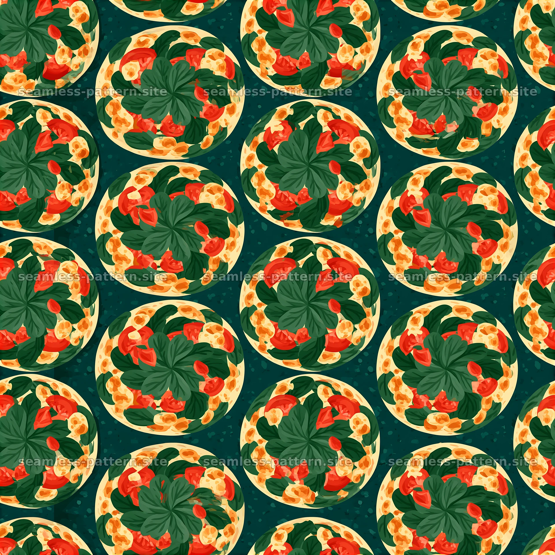 Seamless Pizza and Spinach Pattern — seamless tileable pattern at 8192x8192