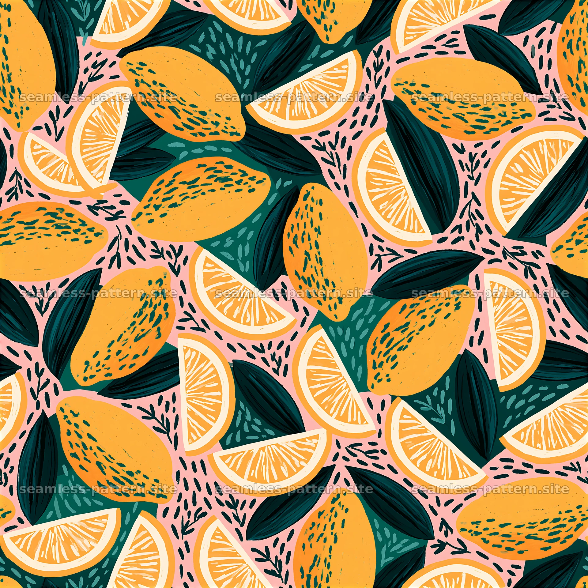 Bright lemons and green leaves create a cheerful design — seamless tileable pattern at 8192x8192