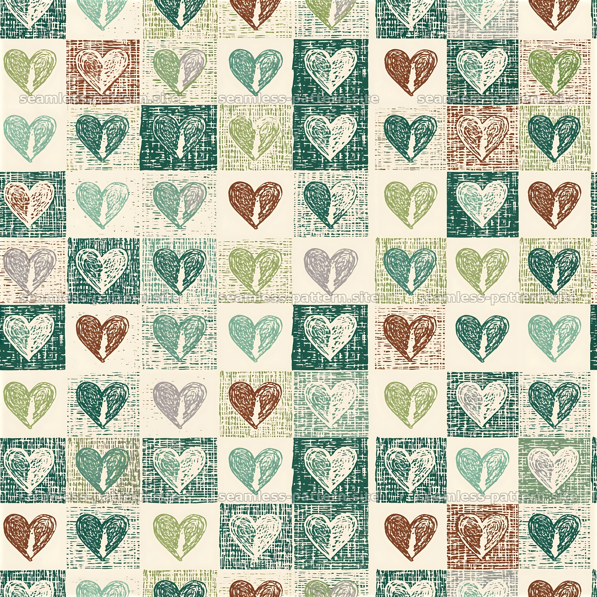 Funky Checkerboard Hearts Seamless Pattern — seamless tileable pattern at 8192x8192