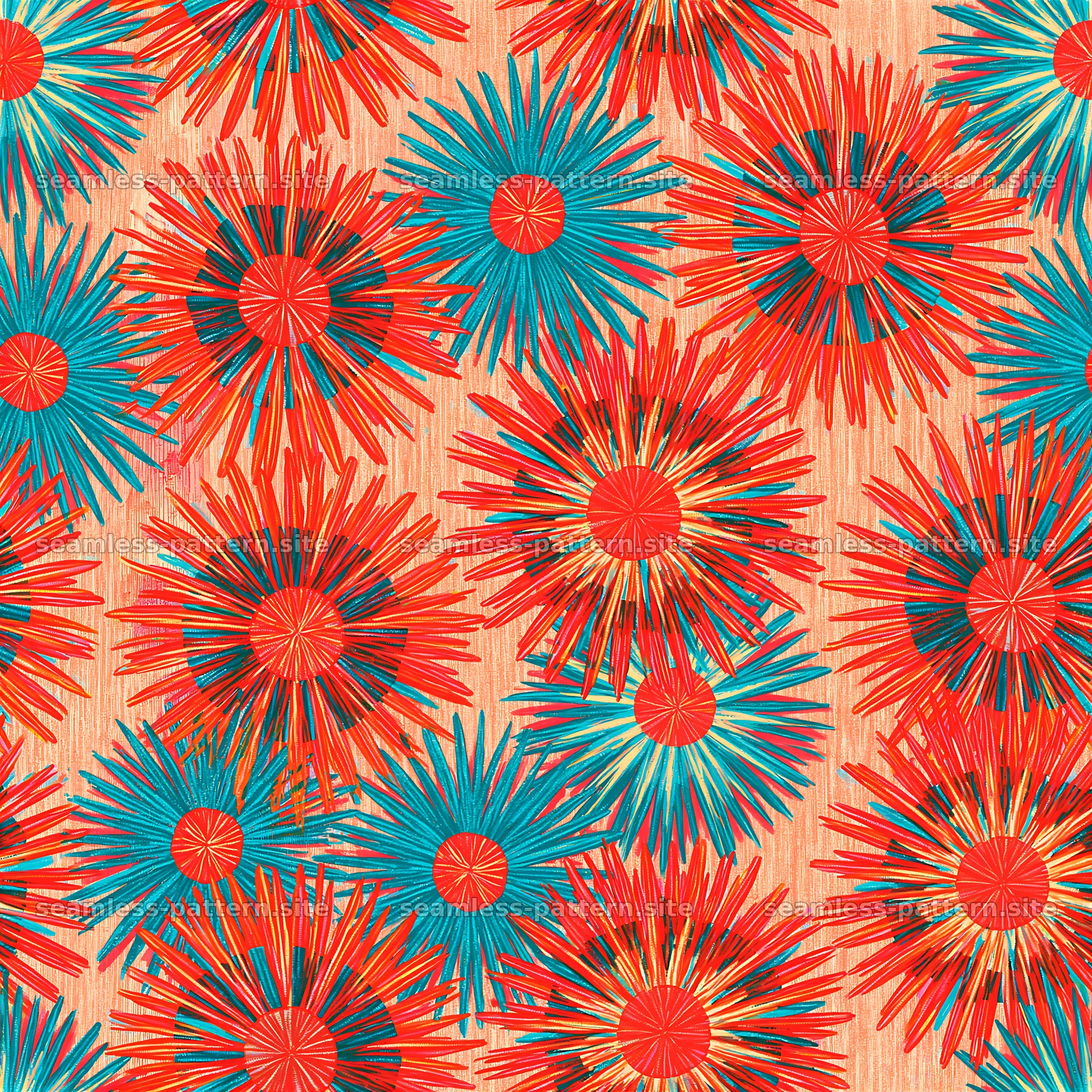 Bright and colorful sunburst pattern for fabric and wallpaper — seamless tileable pattern at 8192x8192
