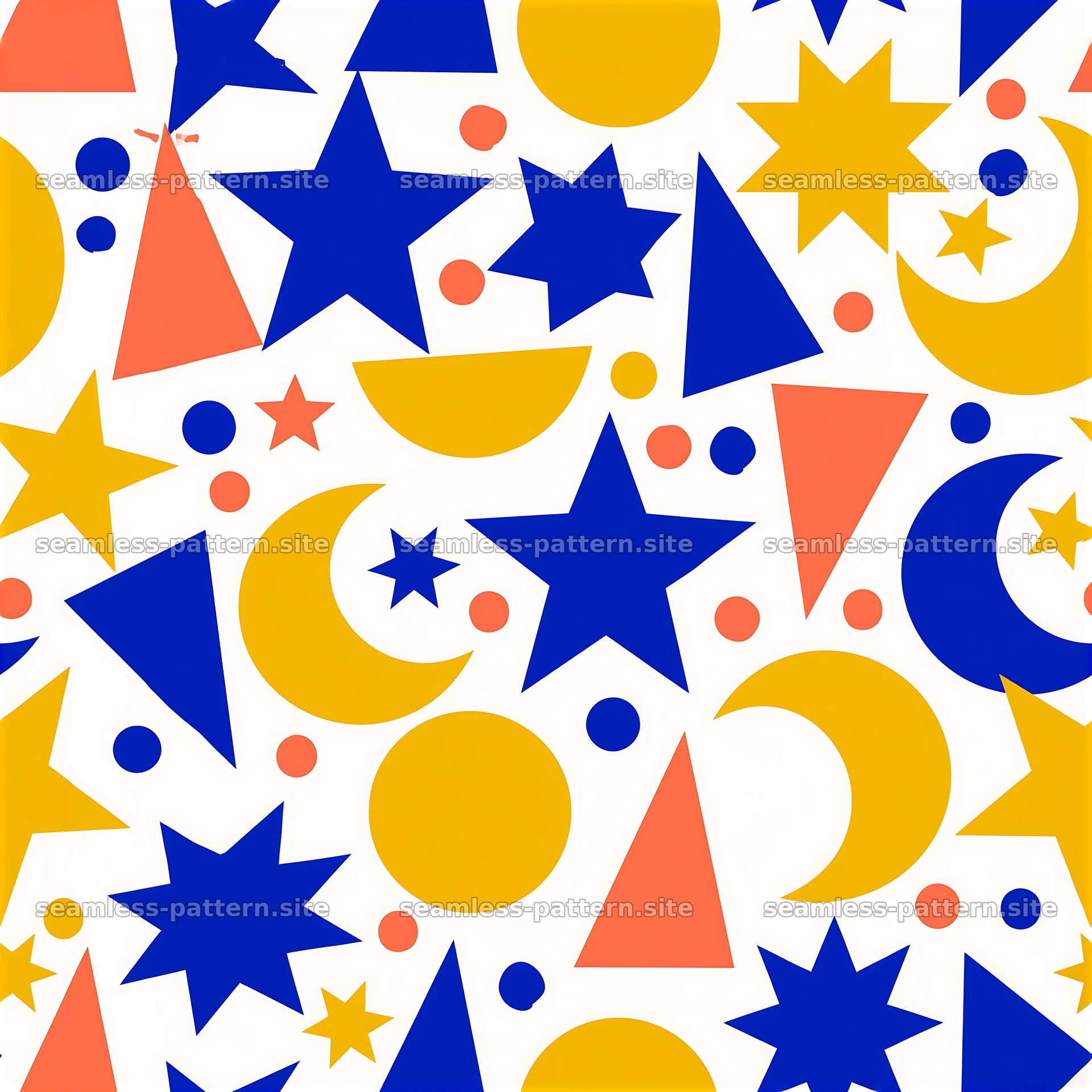 Birthday Geometric Seamless Pattern with Stars and Moons — seamless tileable pattern at 8192x8192