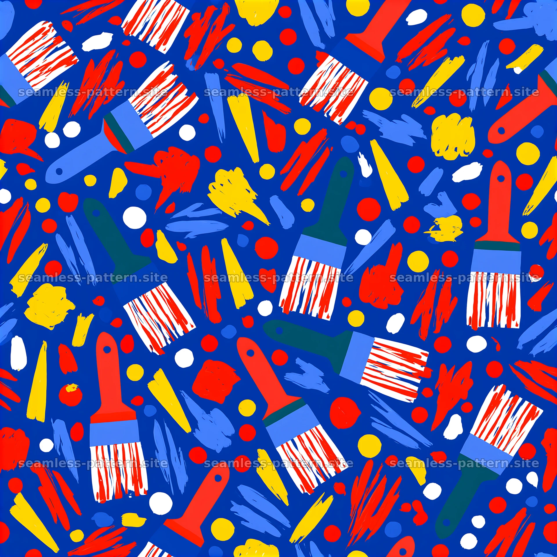 Playful paintbrush seamless pattern for kids with colorful design — seamless tileable pattern at 8192x8192
