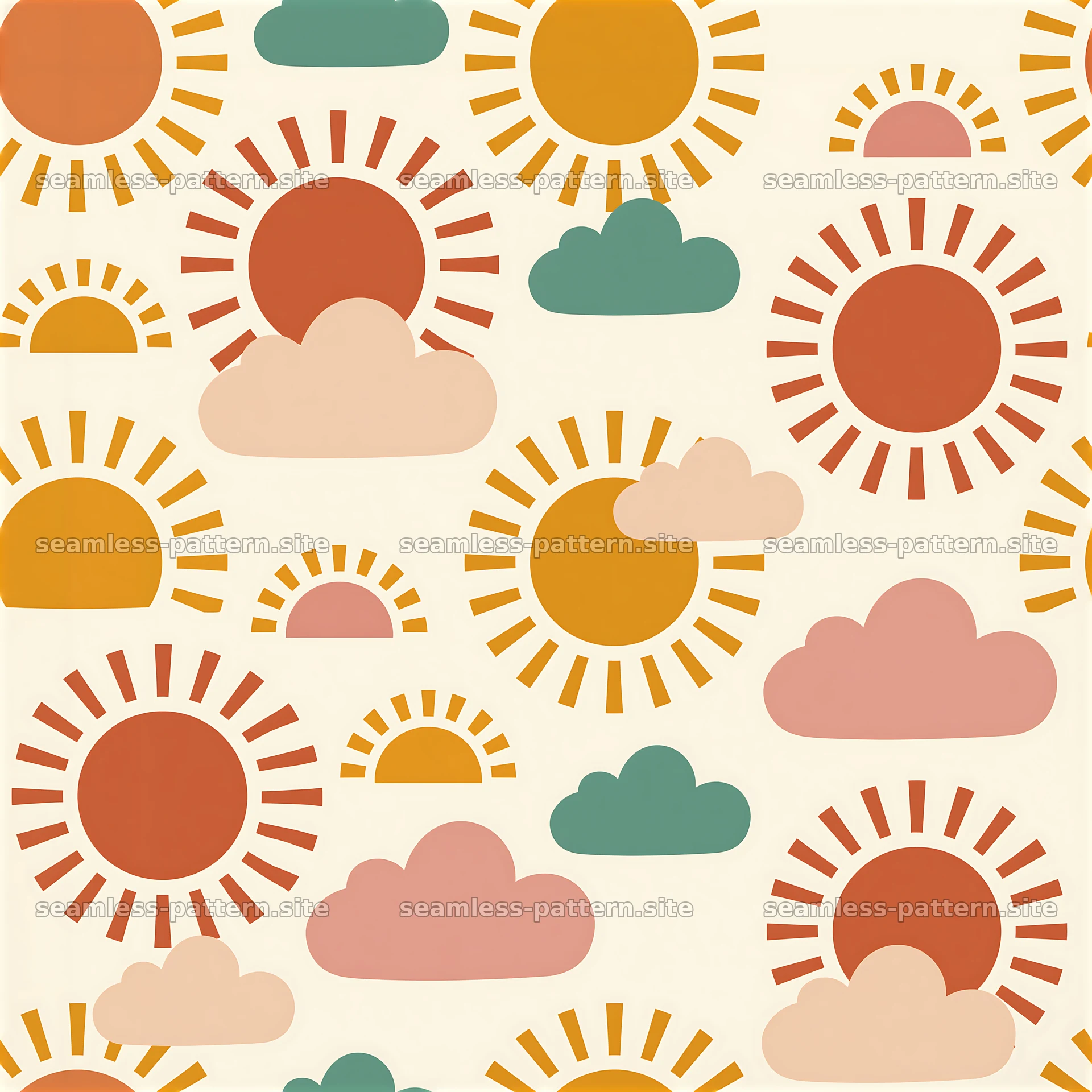 Bright sun and cloud seamless pattern for kids — seamless tileable pattern at 8192x8192