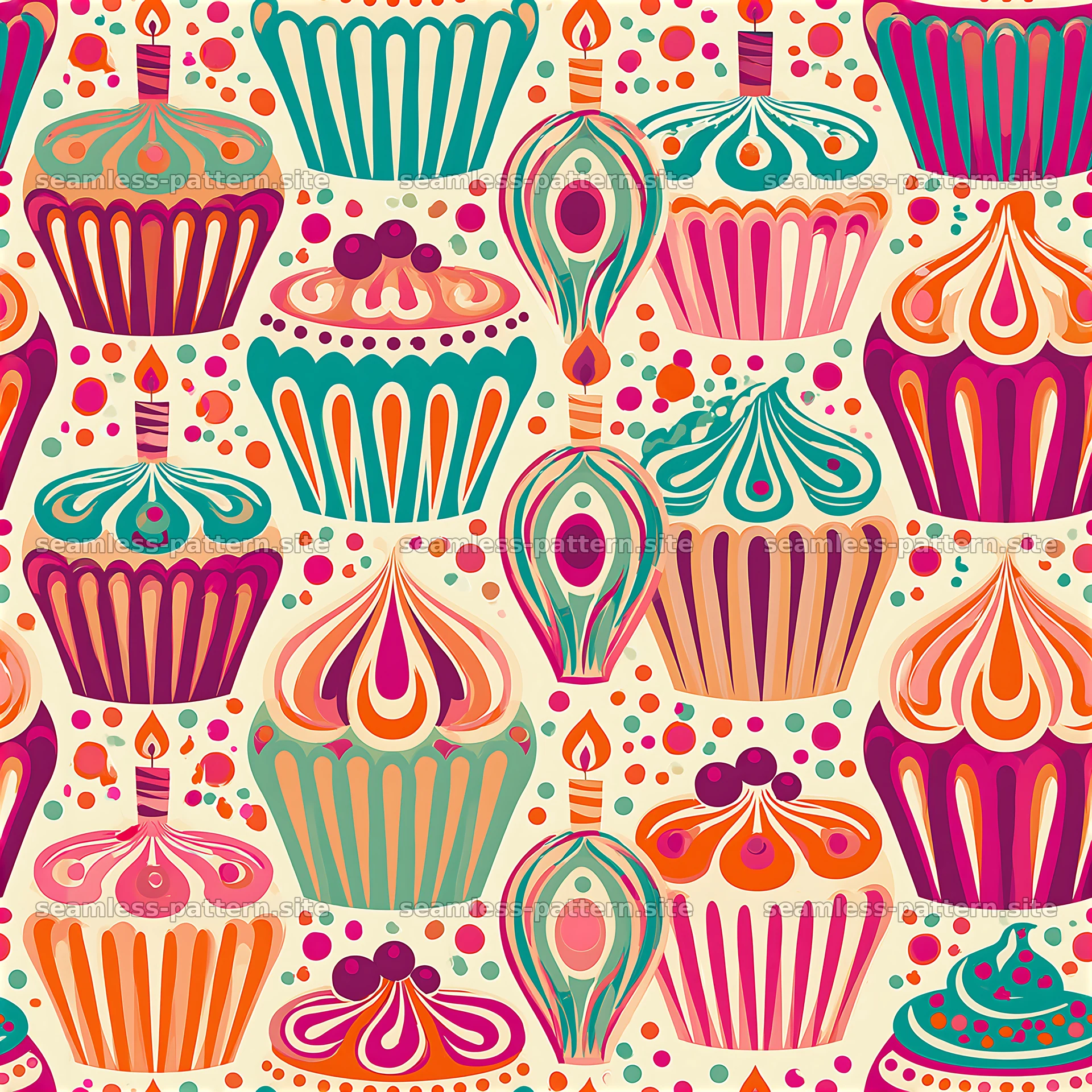 Colorful Cupcakes and Frosting Seamless Pattern — seamless tileable pattern at 8192x8192