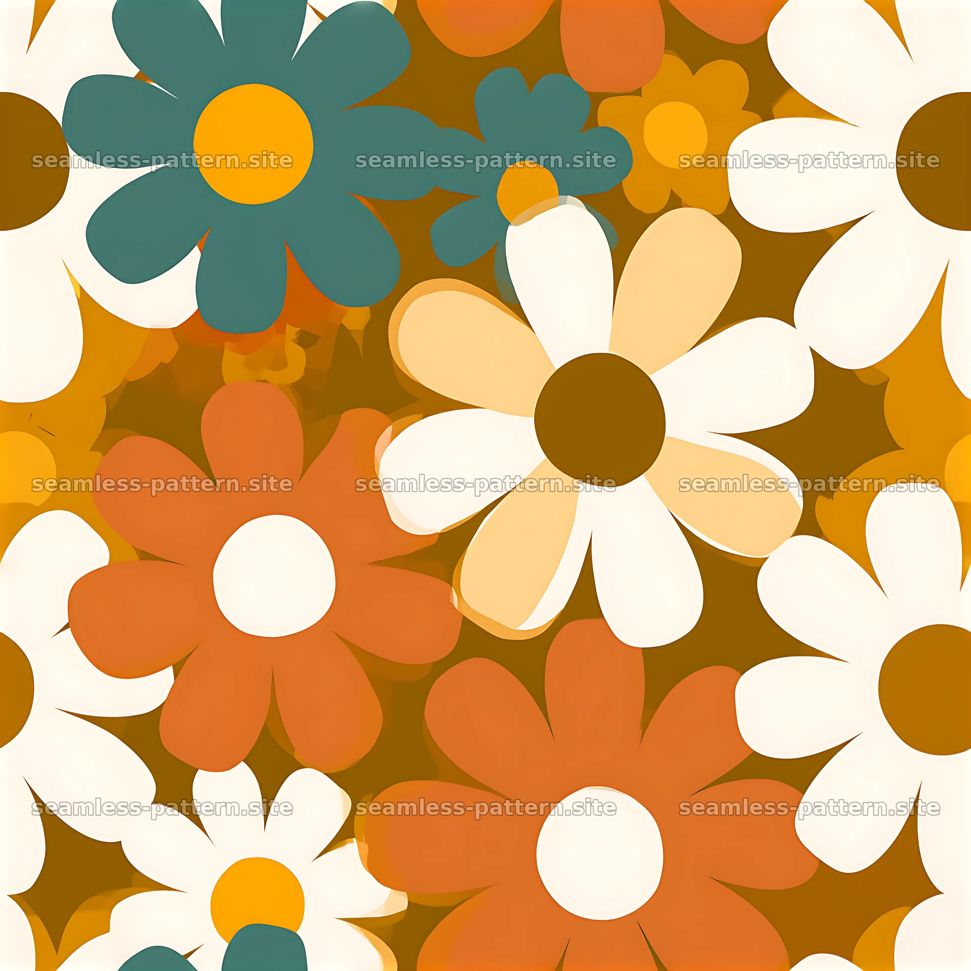 Cute daisy seamless pattern featuring colorful flowers in playful layout — seamless tileable pattern at 8192x8192