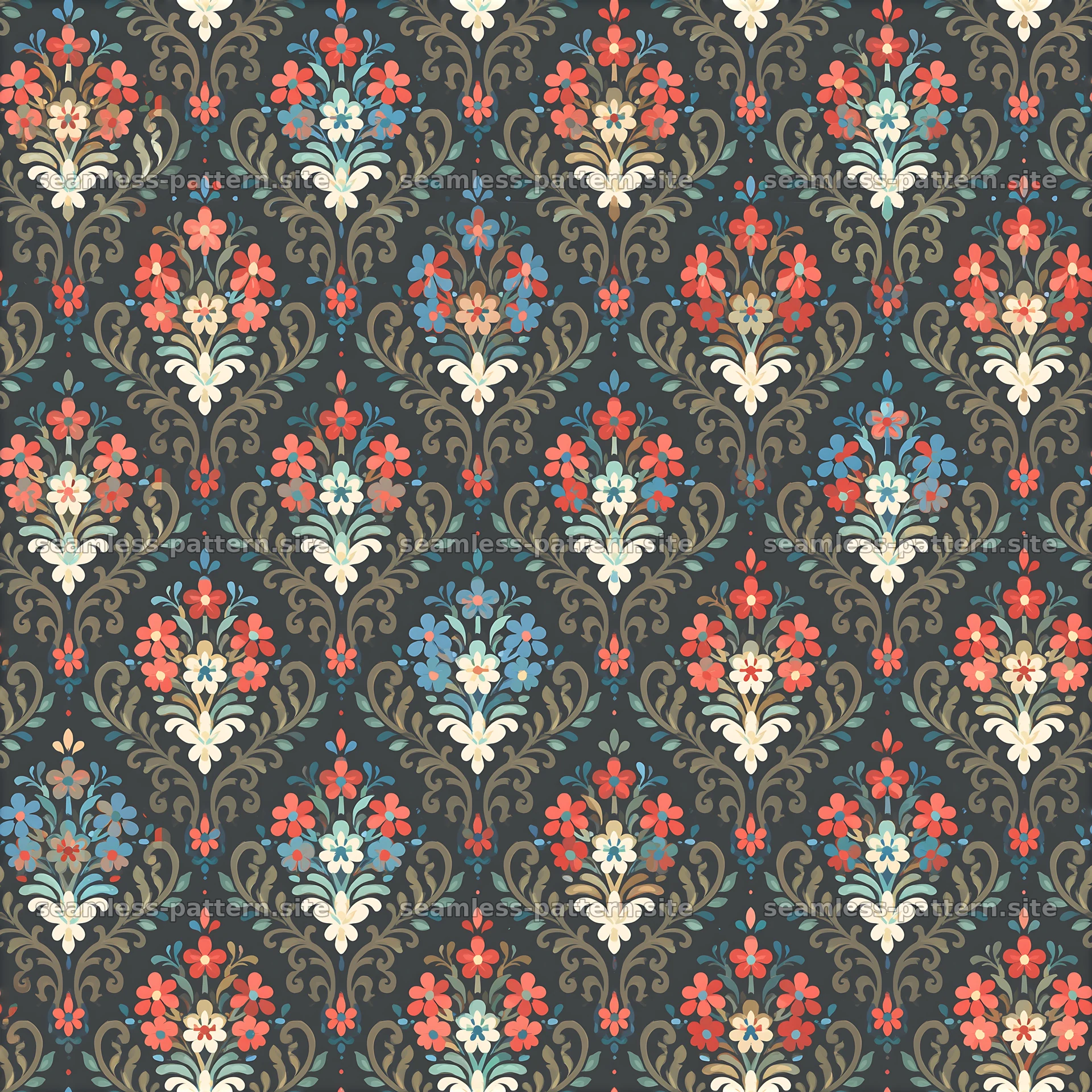 Colorful Floral Damask Seamless Pattern — seamless tileable pattern at 8192x8192