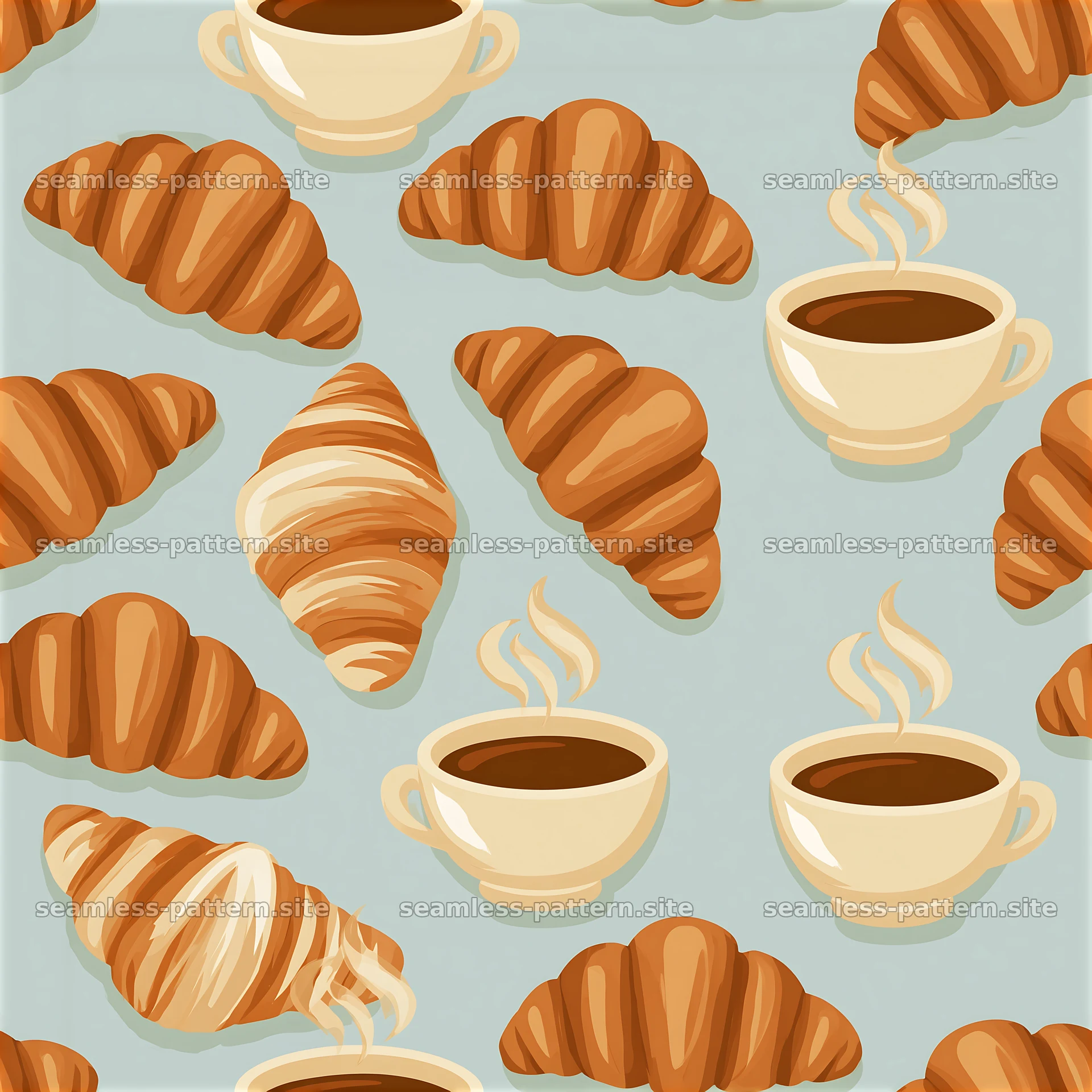 Seamless Coffee and Croissant Pattern — seamless tileable pattern at 8192x8192