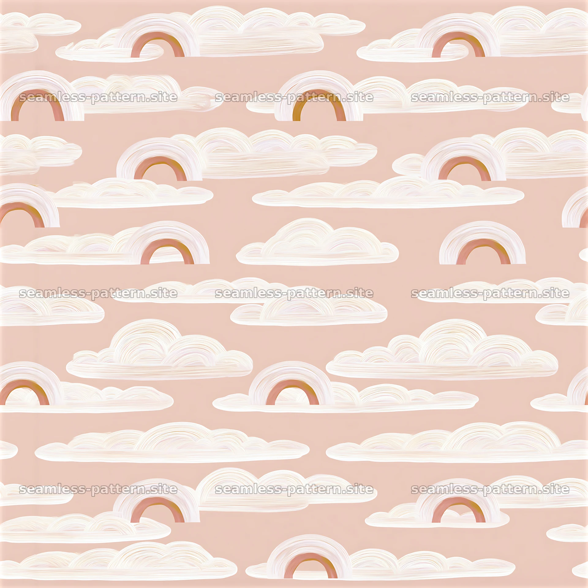 Rainbow Clouds Seamless Pattern on Blush Background — seamless tileable pattern at 8192x8192
