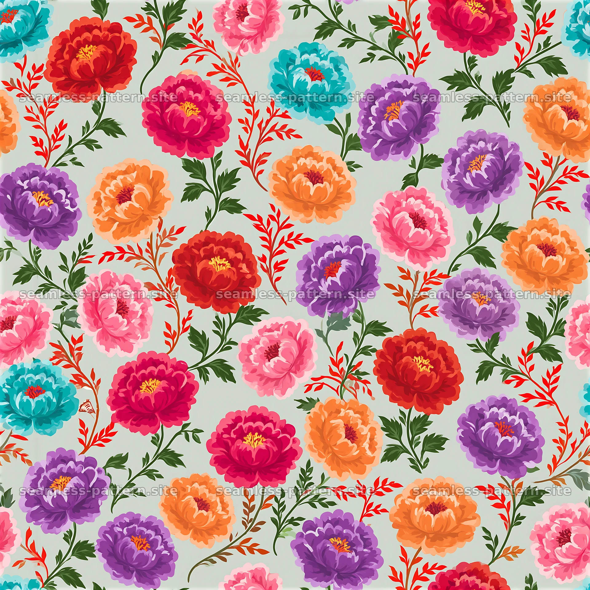 Multicolor peony floral seamless pattern — seamless tileable pattern at 8192x8192