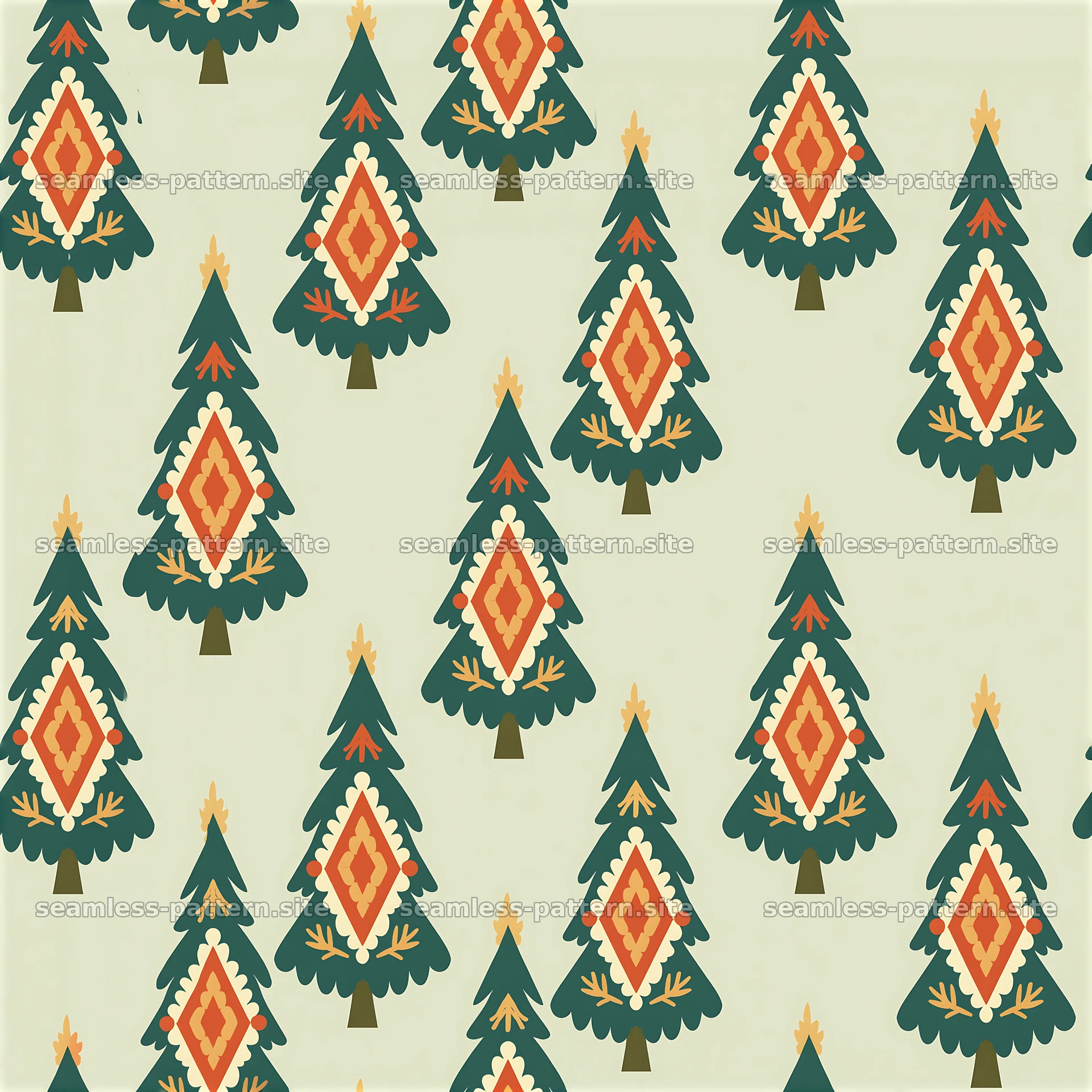 Cartoon Christmas tree design in a seamless repeating pattern — seamless tileable pattern at 8192x8192