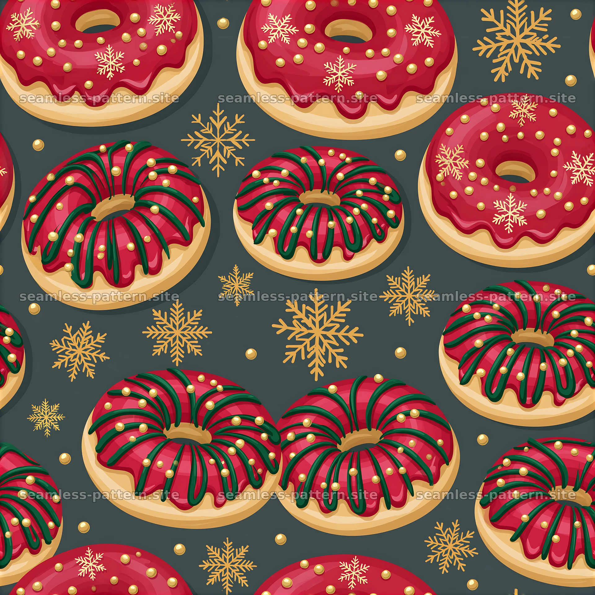 Colorful Christmas seamless pattern with festive donuts — seamless tileable pattern at 8192x8192