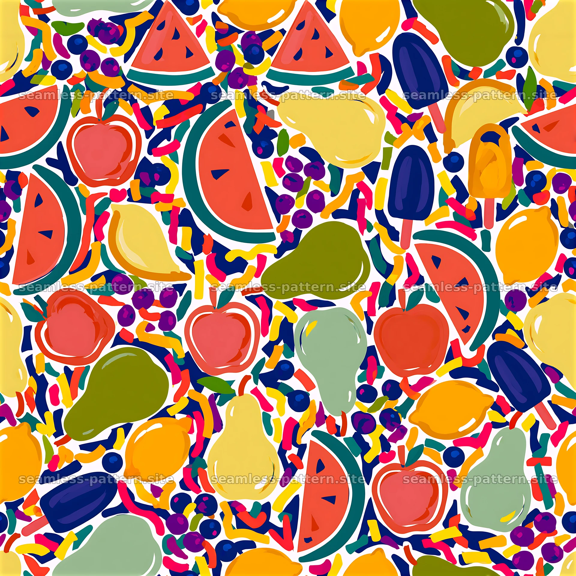 Colorful fruit seamless pattern for fun party decor and design — seamless tileable pattern at 8192x8192