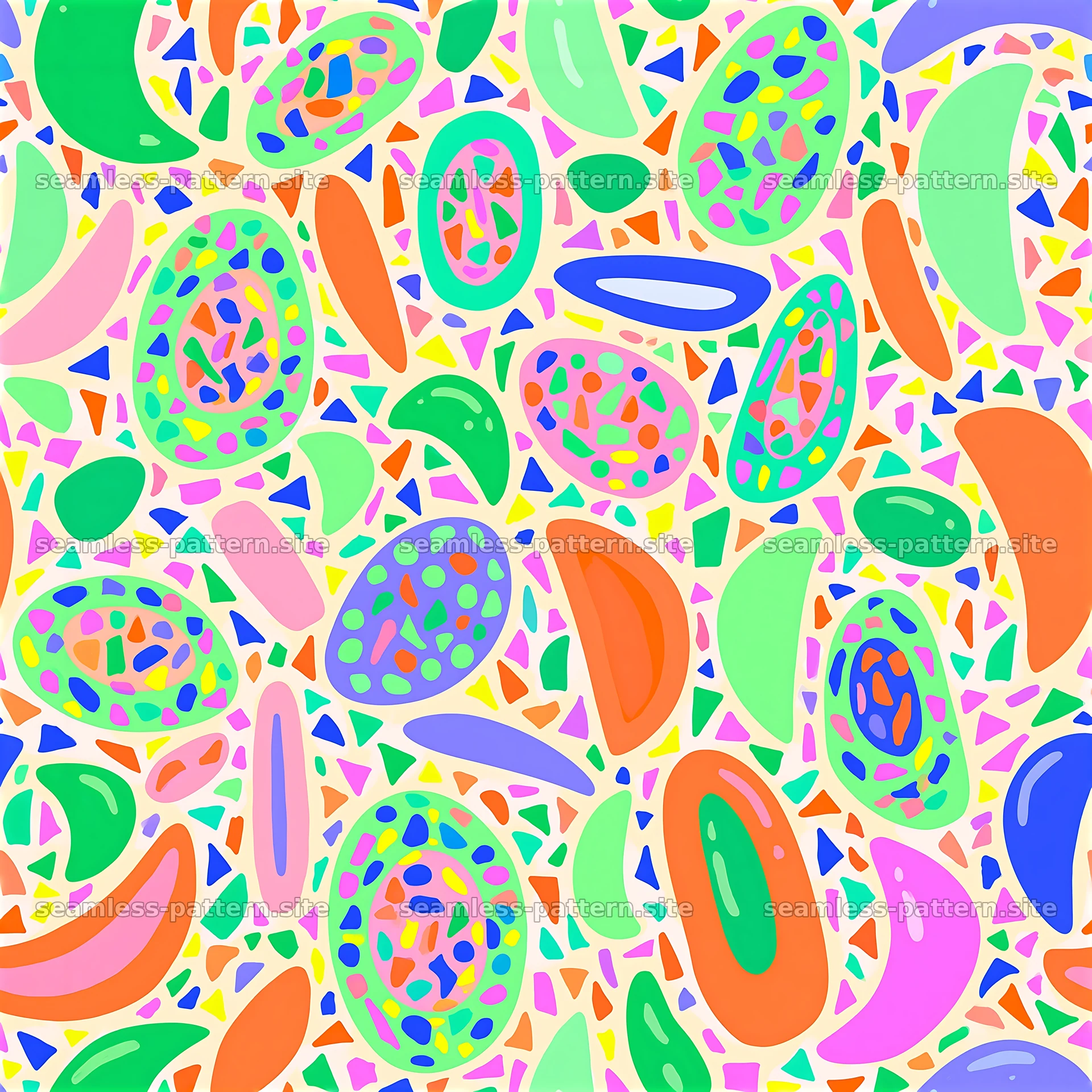 Colorful terrazzo seamless pattern with varied shapes and colors — seamless tileable pattern at 8192x8192