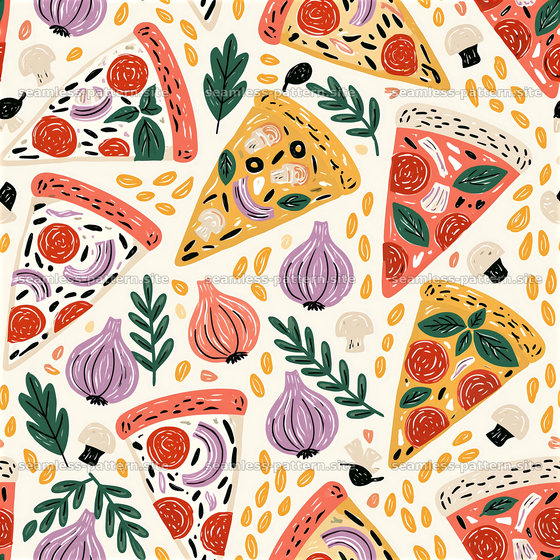Seamless doodle pizza pattern perfect for various design projects — seamless tileable pattern at 8192x8192