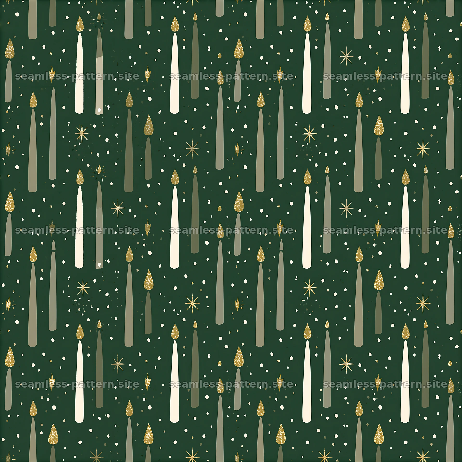 Birthday candles seamless pattern with green background and gold — seamless tileable pattern at 8192x8192