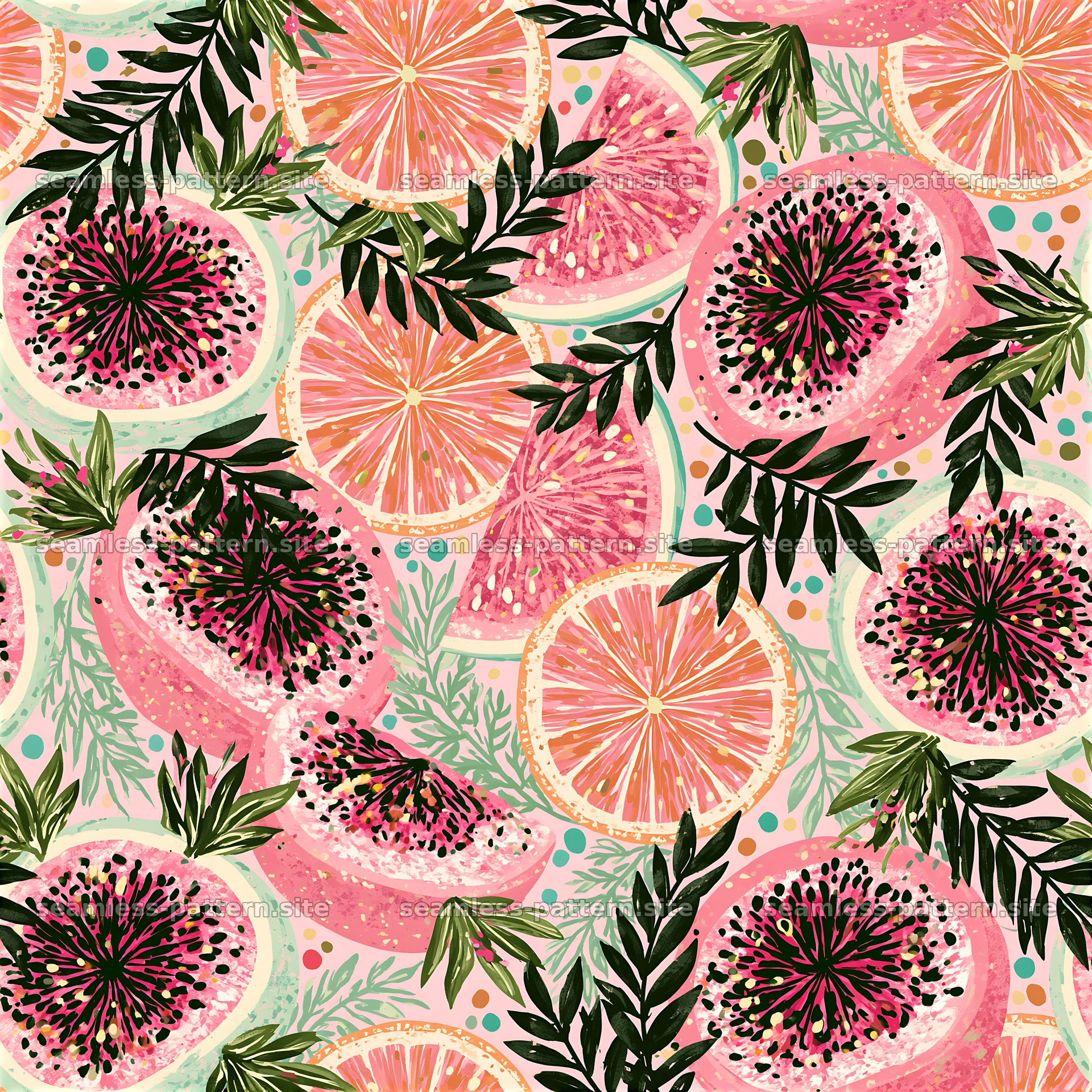 Fruits and leaves design in a seamless pattern for wrapping paper — seamless tileable pattern at 8192x8192