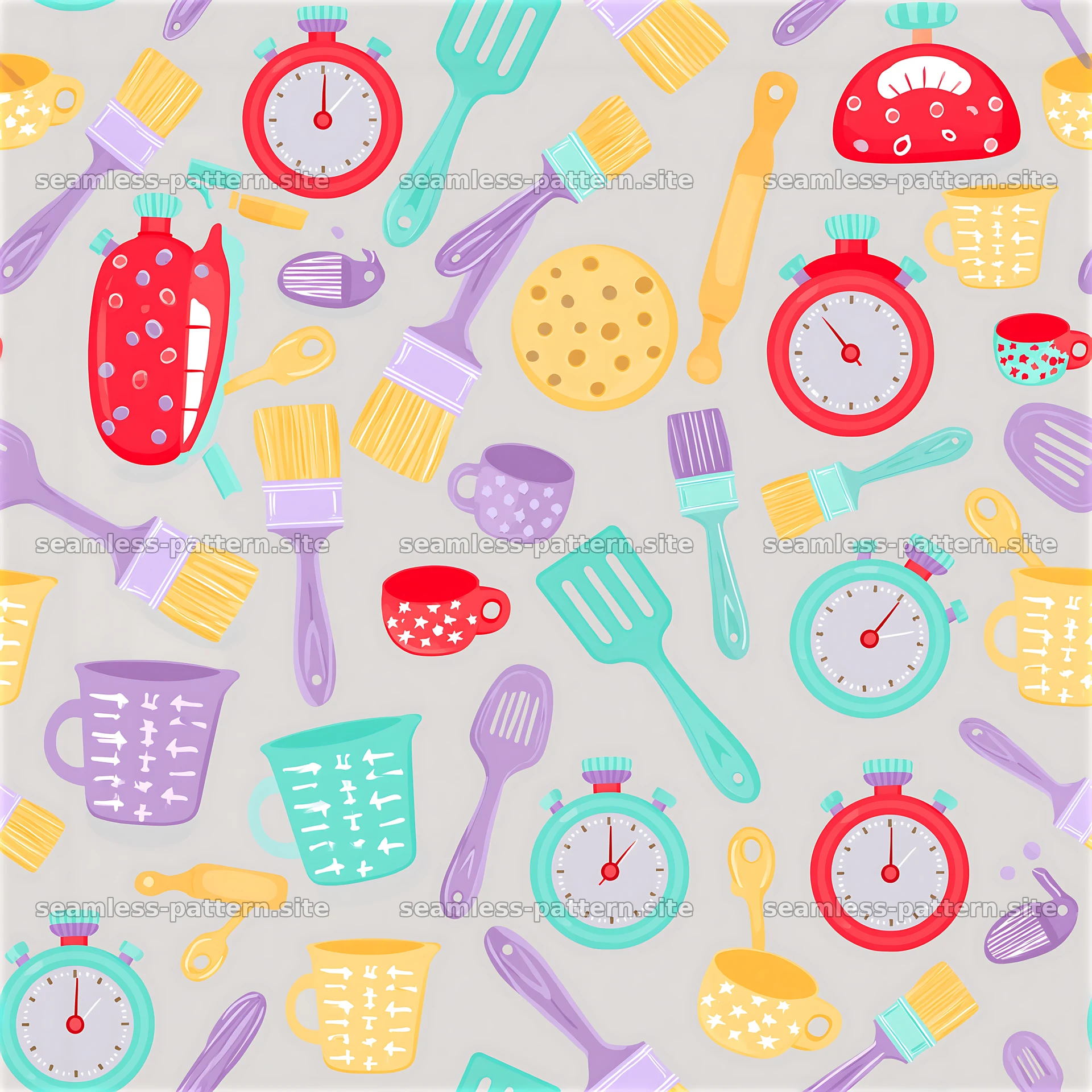 Colorful Kitchen Utensils Seamless Pattern — seamless tileable pattern at 8192x8192