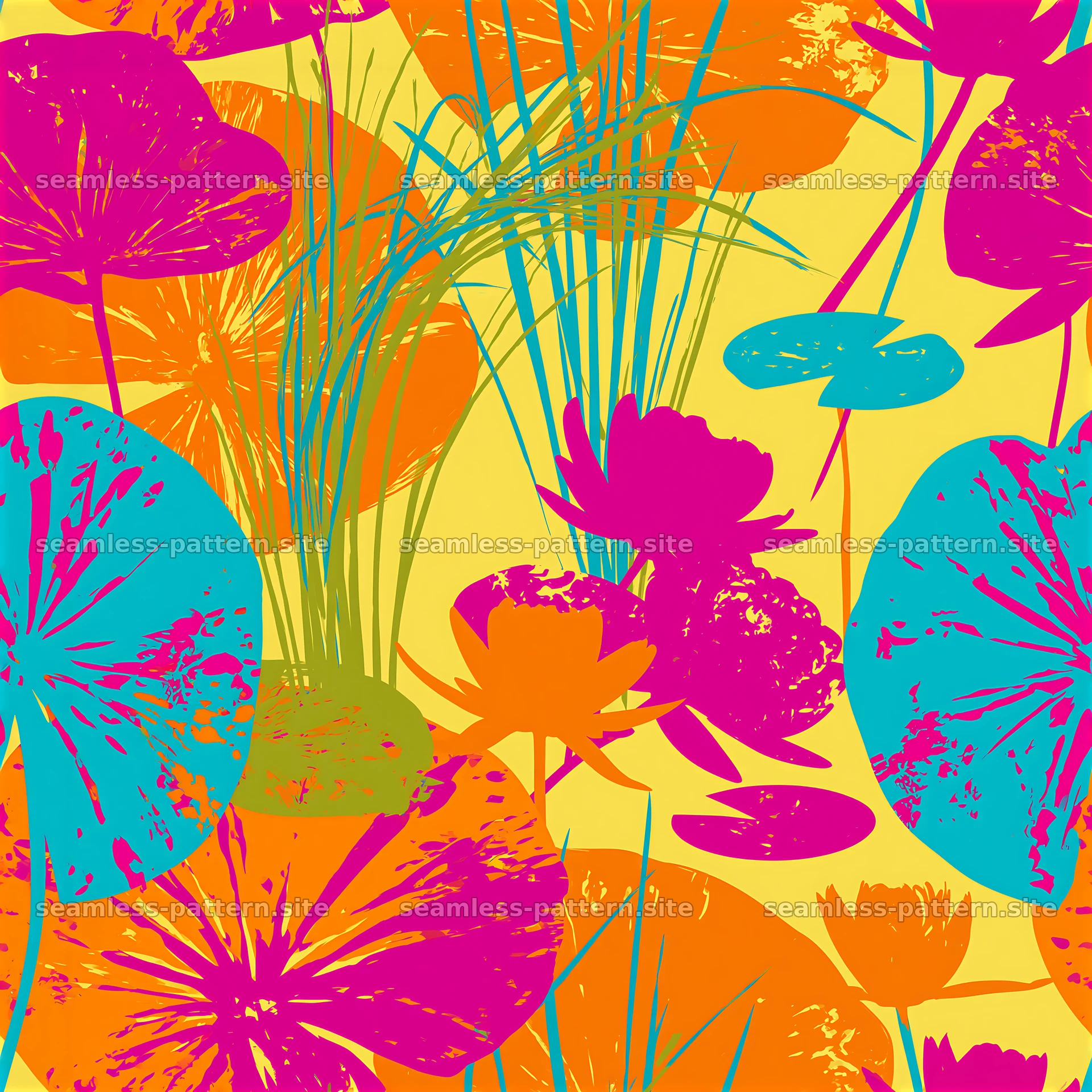 Vivid botanical silhouettes seamless pattern with colorful flowers — seamless tileable pattern at 8192x8192
