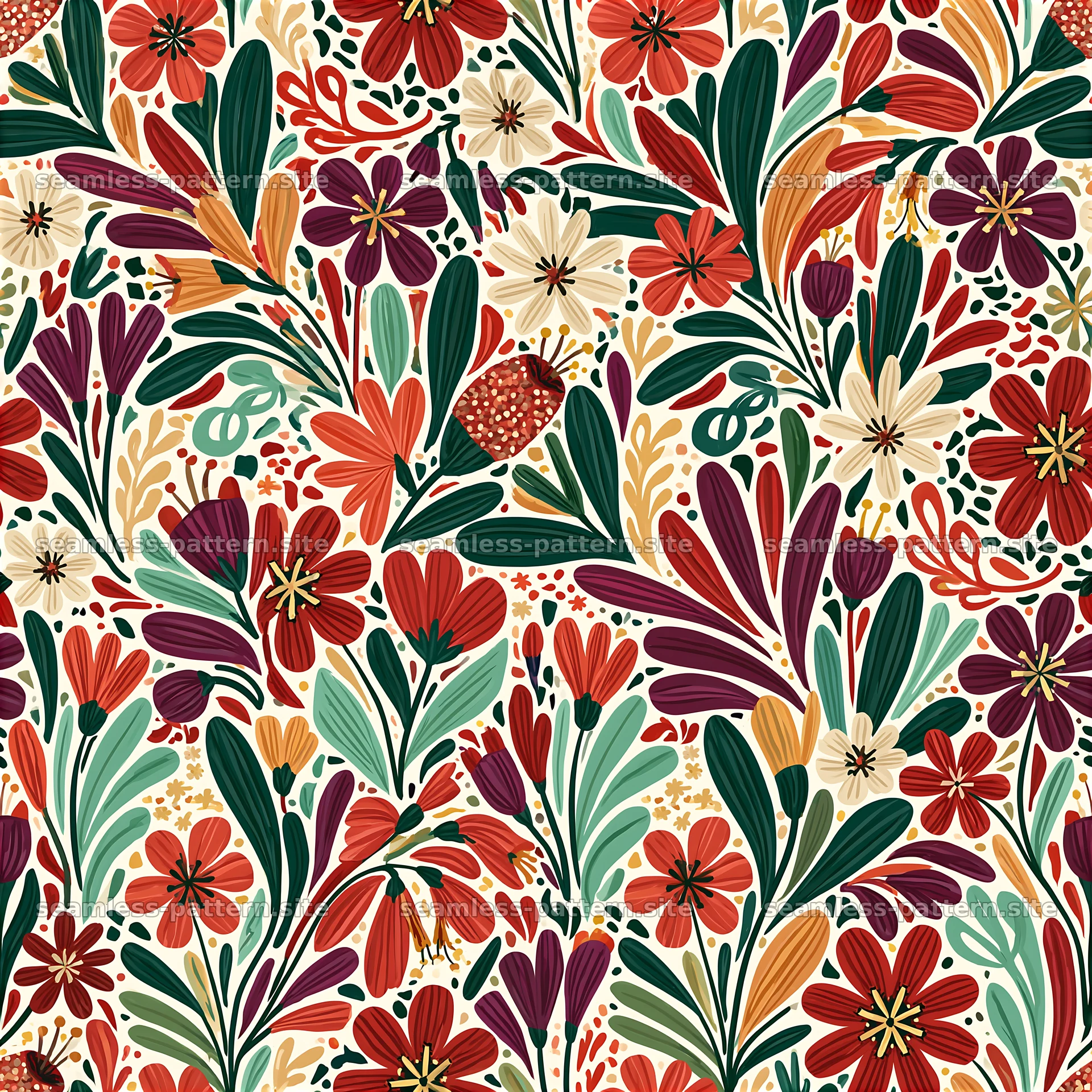 Colorful Wildflower Botanical Seamless Pattern — seamless tileable pattern at 8192x8192