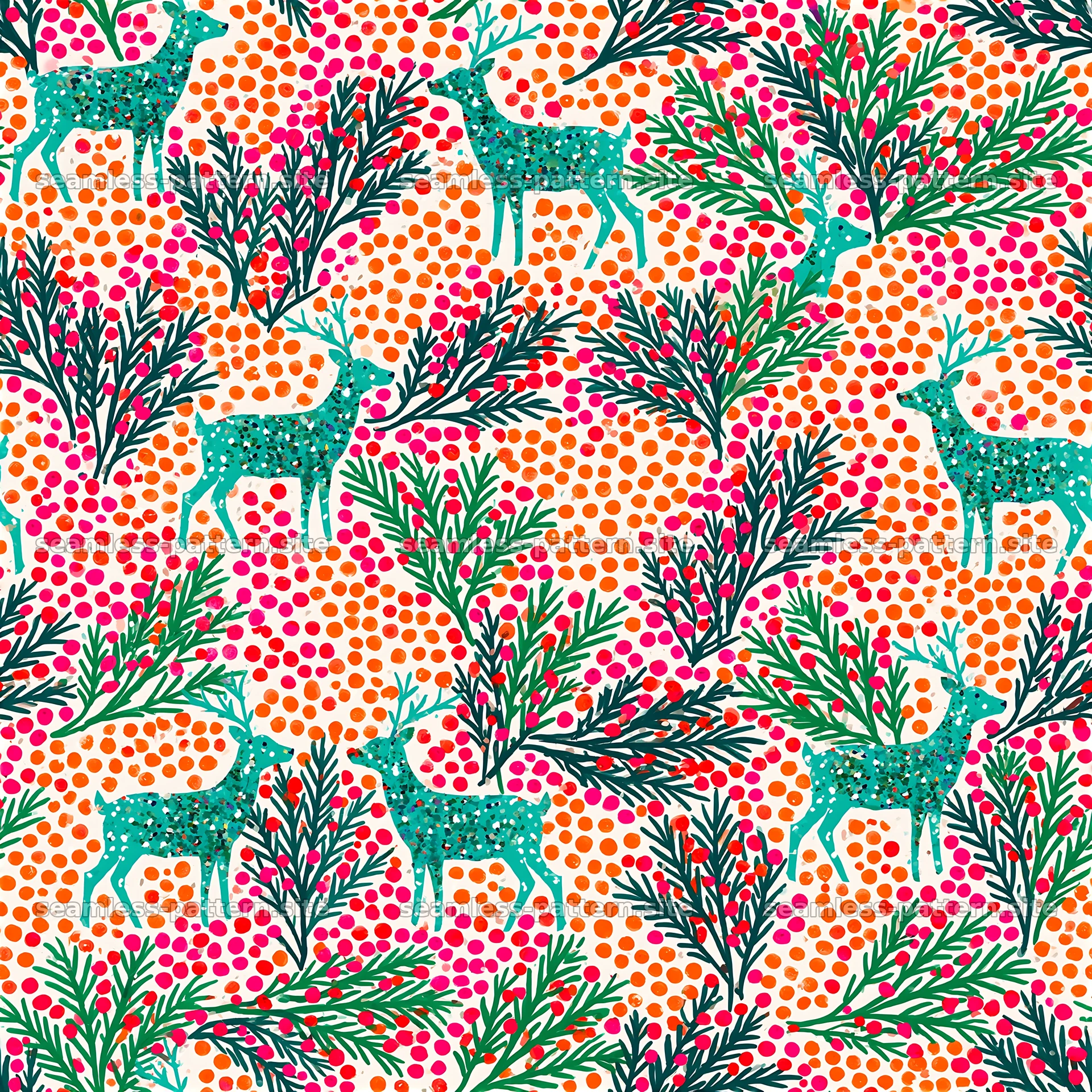 Watercolor Reindeer and Winter Berry Seamless Pattern — seamless tileable pattern at 8192x8192