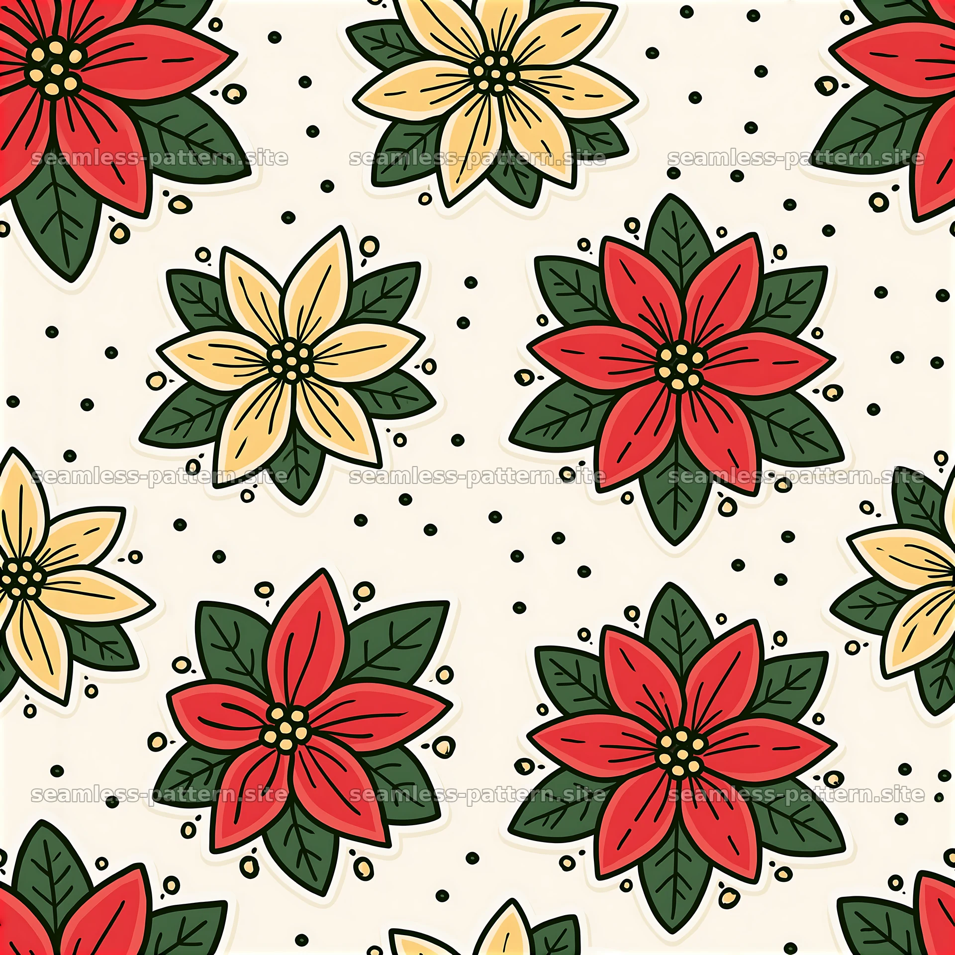 Seamless Red and Green Christmas Poinsettia Pattern — seamless tileable pattern at 8192x8192