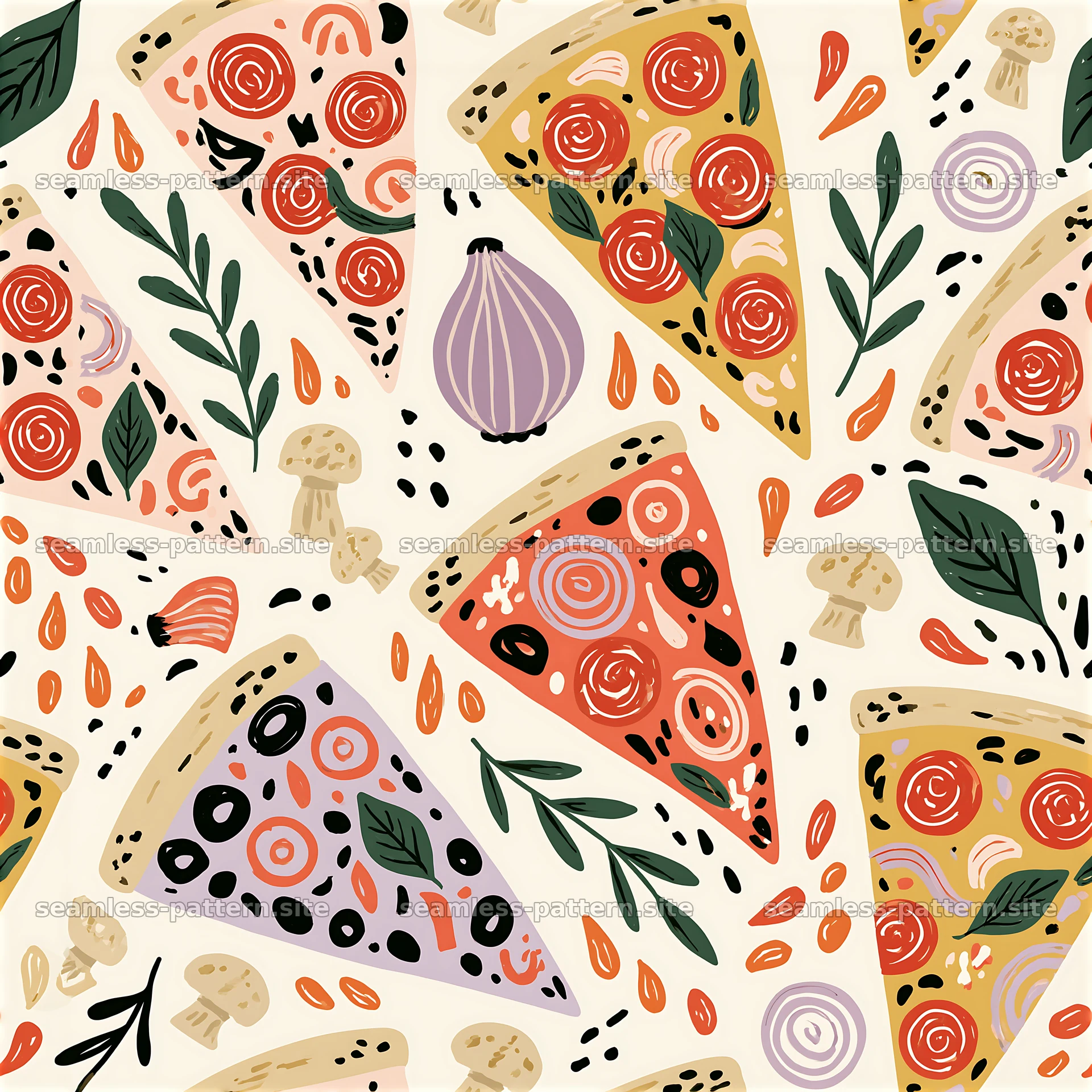 Seamless doodle pizza pattern for tileable surface design — seamless tileable pattern at 8192x8192