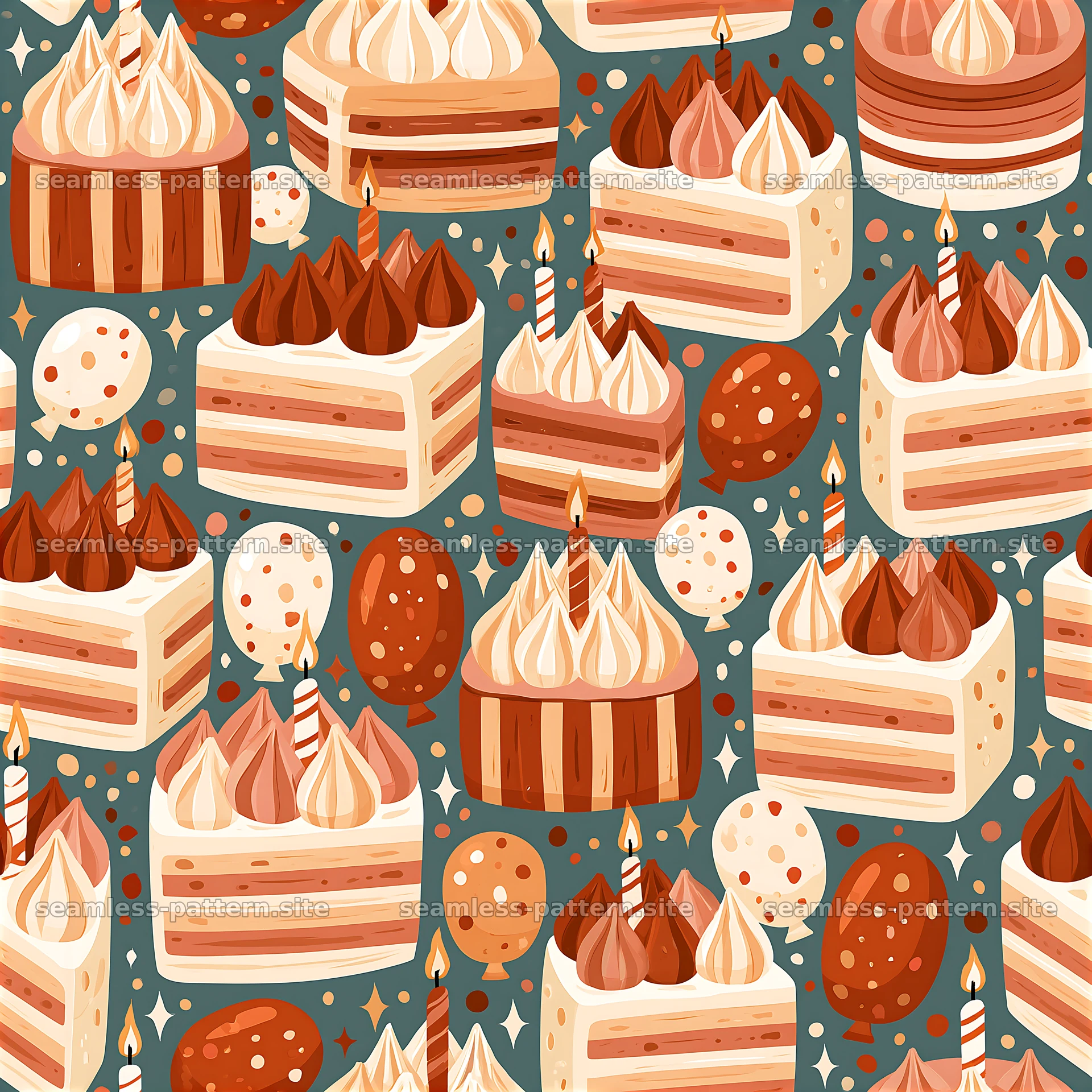 Birthday Cake and Dessert Seamless Pattern — seamless tileable pattern at 8192x8192