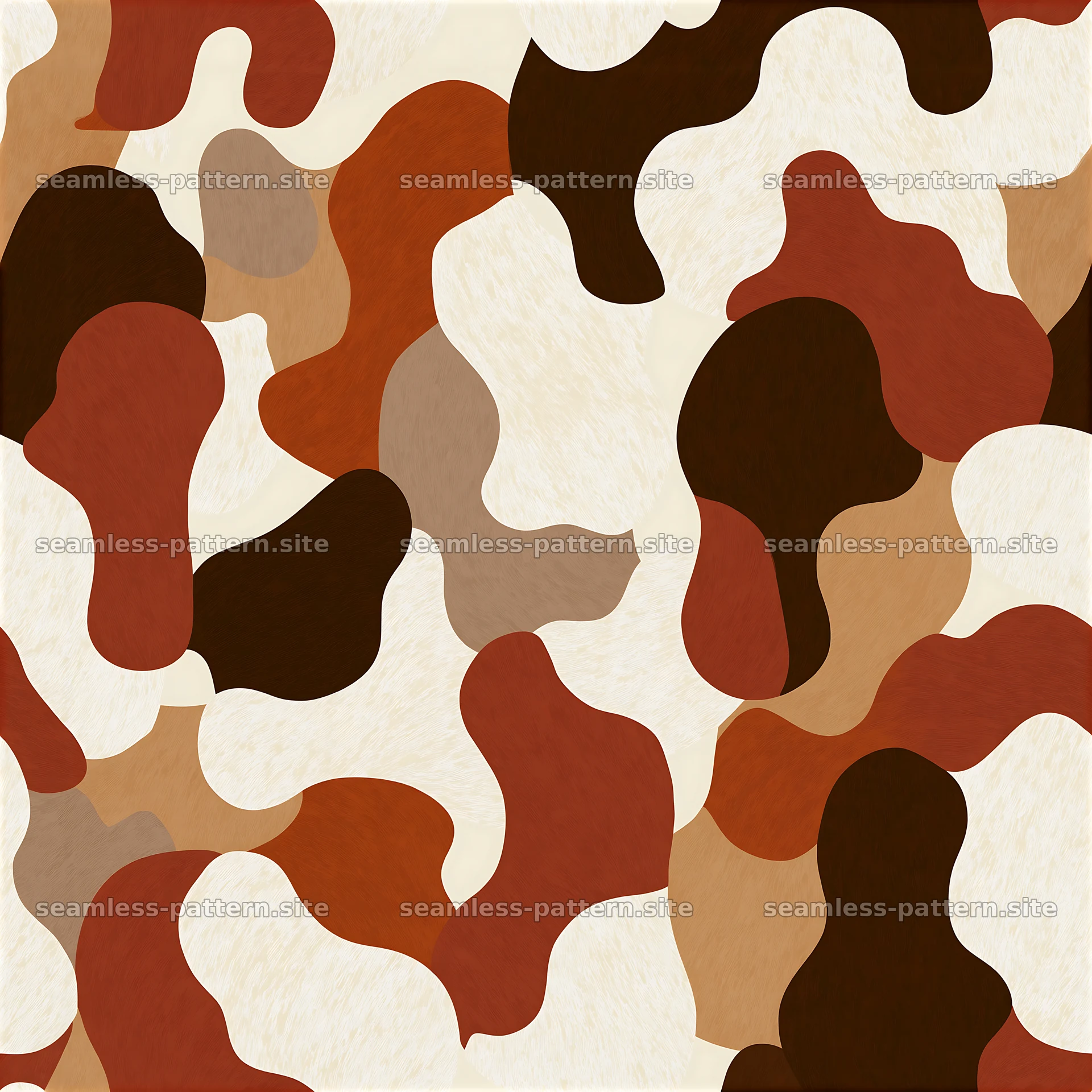 Seamless minimal cowhide pattern in warm earthy tones and shapes — seamless tileable pattern at 8192x8192