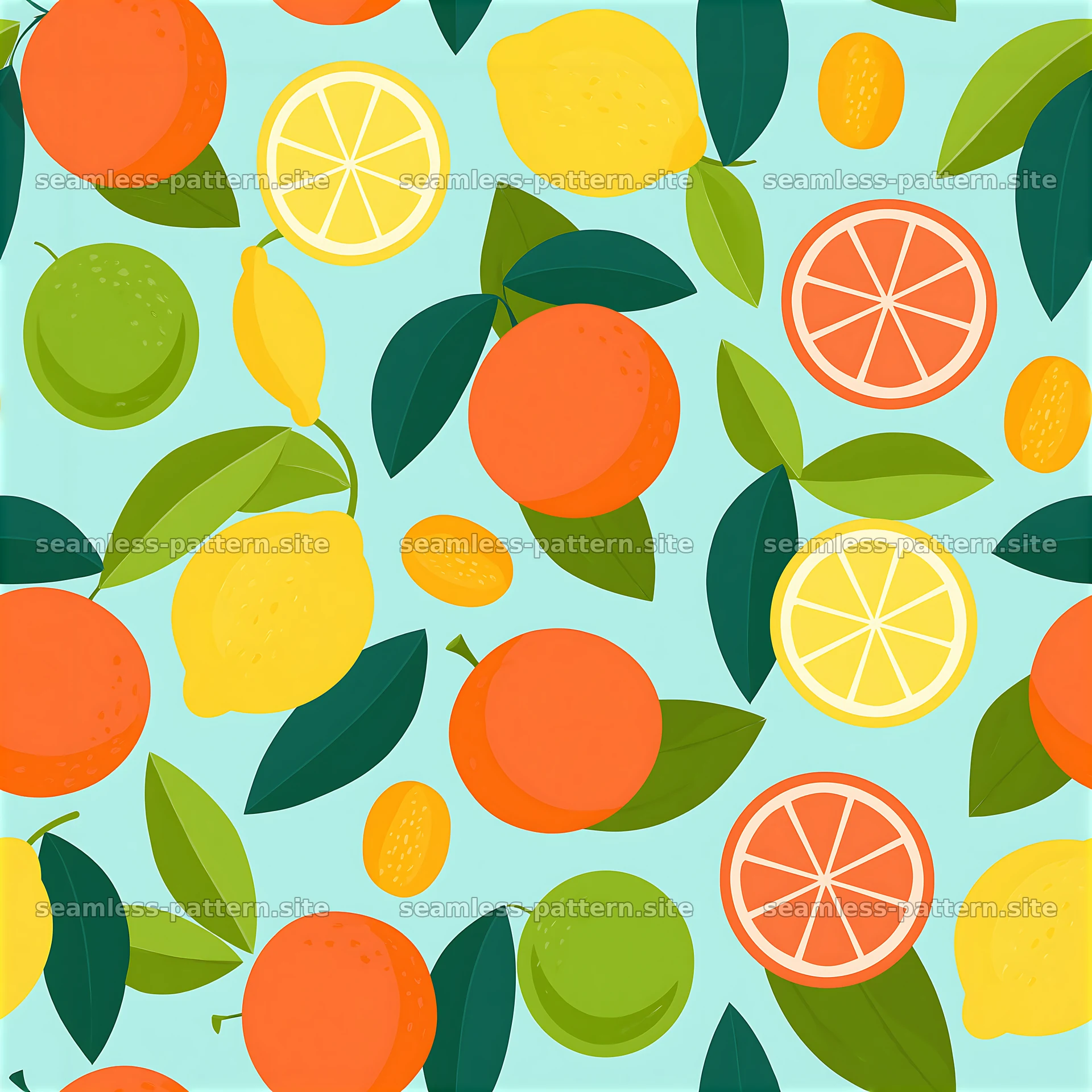 Citrus fruits in a seamless pattern on a blue background — seamless tileable pattern at 8192x8192