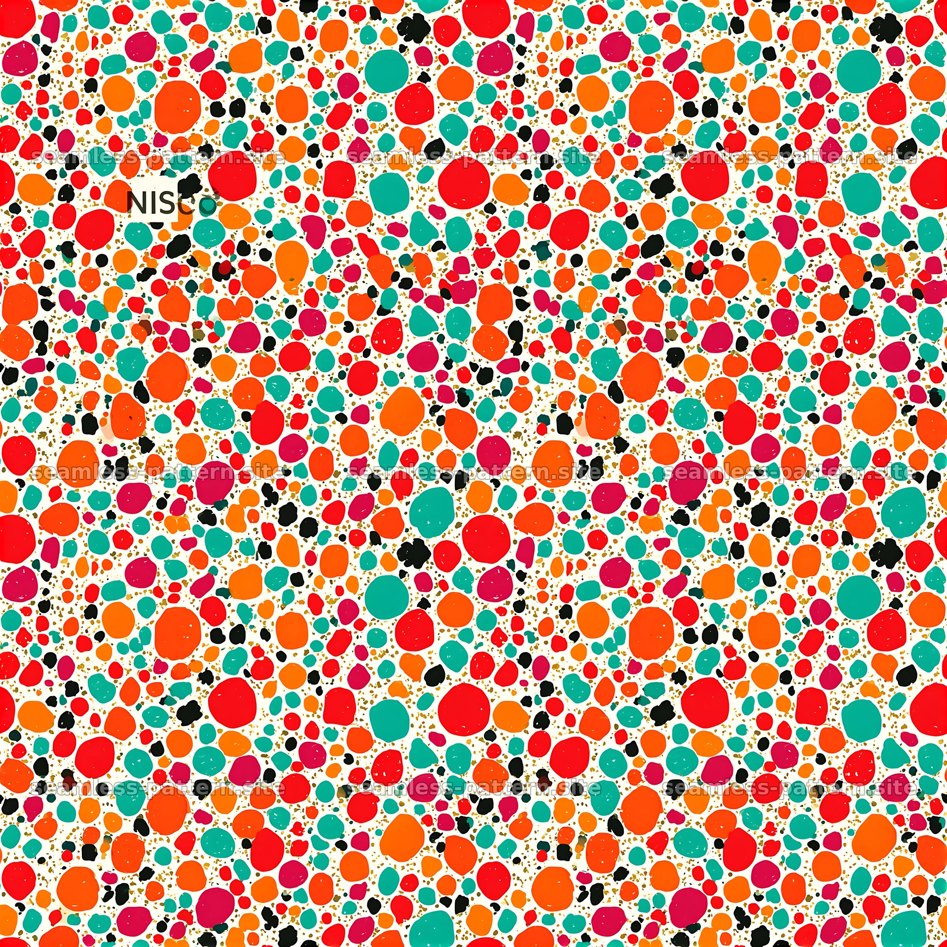 Colorful dot pattern with vibrant circular shapes in various sizes — seamless tileable pattern at 8192x8192