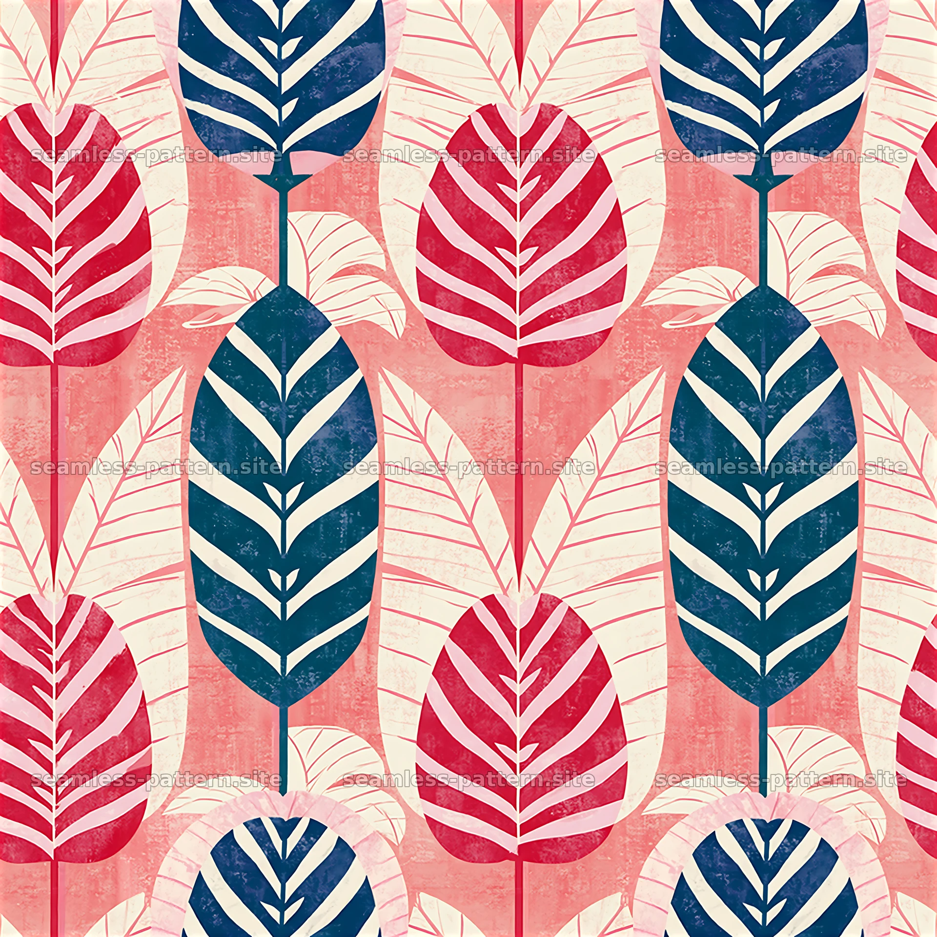 Colorful leaves create a vibrant seamless pattern on pink background — seamless tileable pattern at 8192x8192