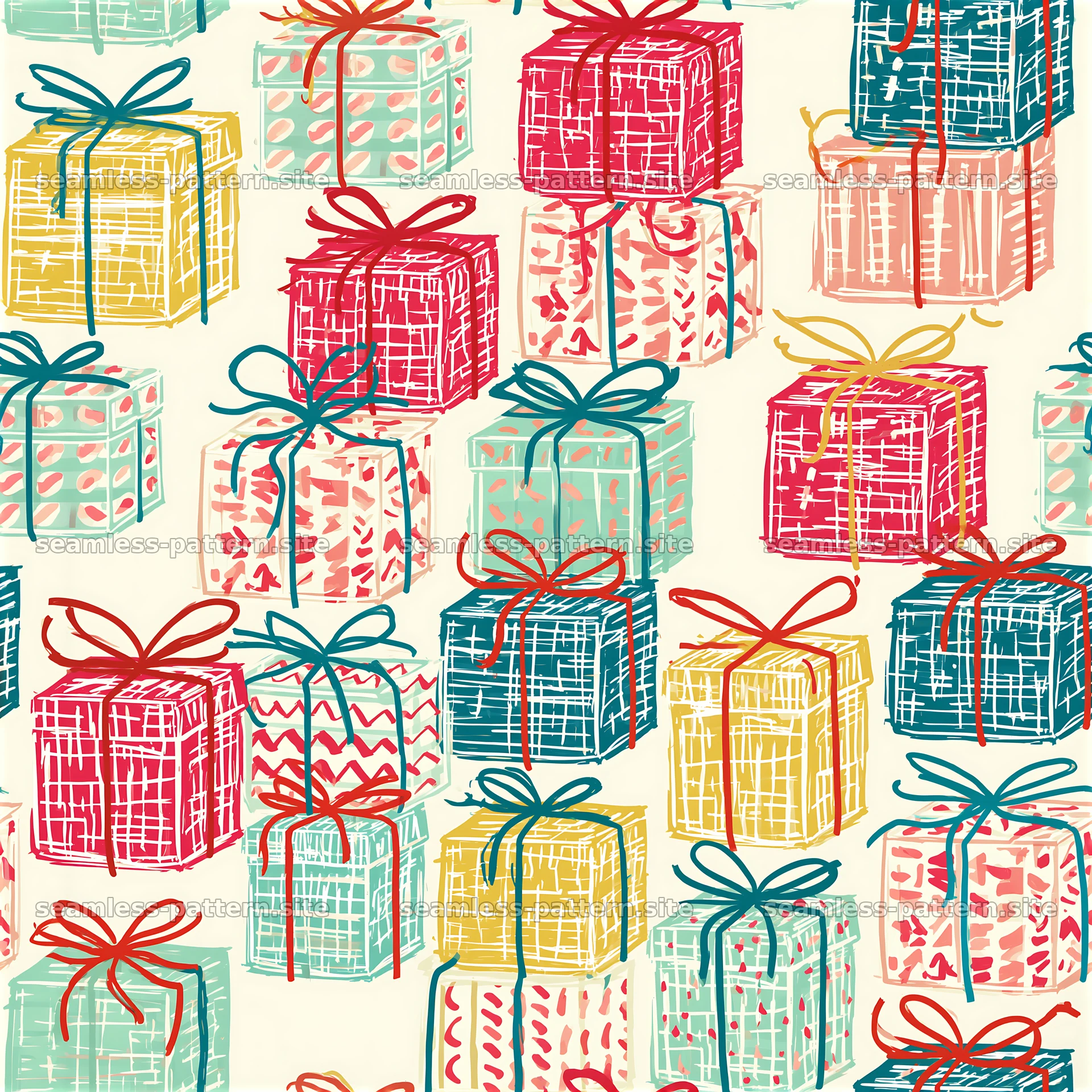 Tileable texture of patterned gift boxes and twine — seamless tileable pattern at 8192x8192