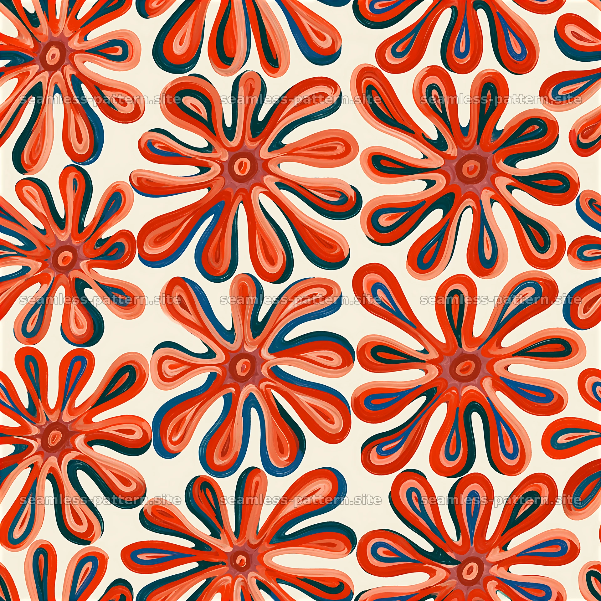 Vibrant red and orange floral seamless pattern on light background — seamless tileable pattern at 8192x8192