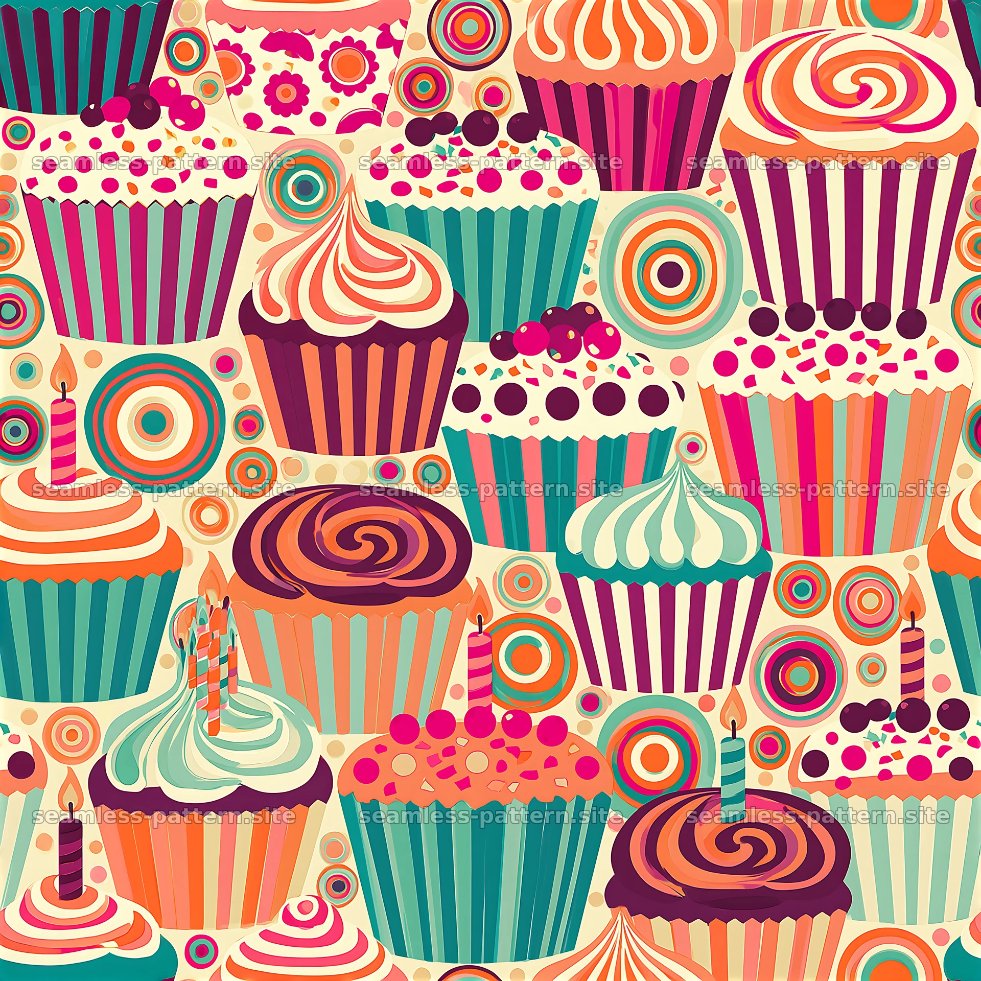 Colorful cupcake seamless pattern for baking designs — seamless tileable pattern at 8192x8192