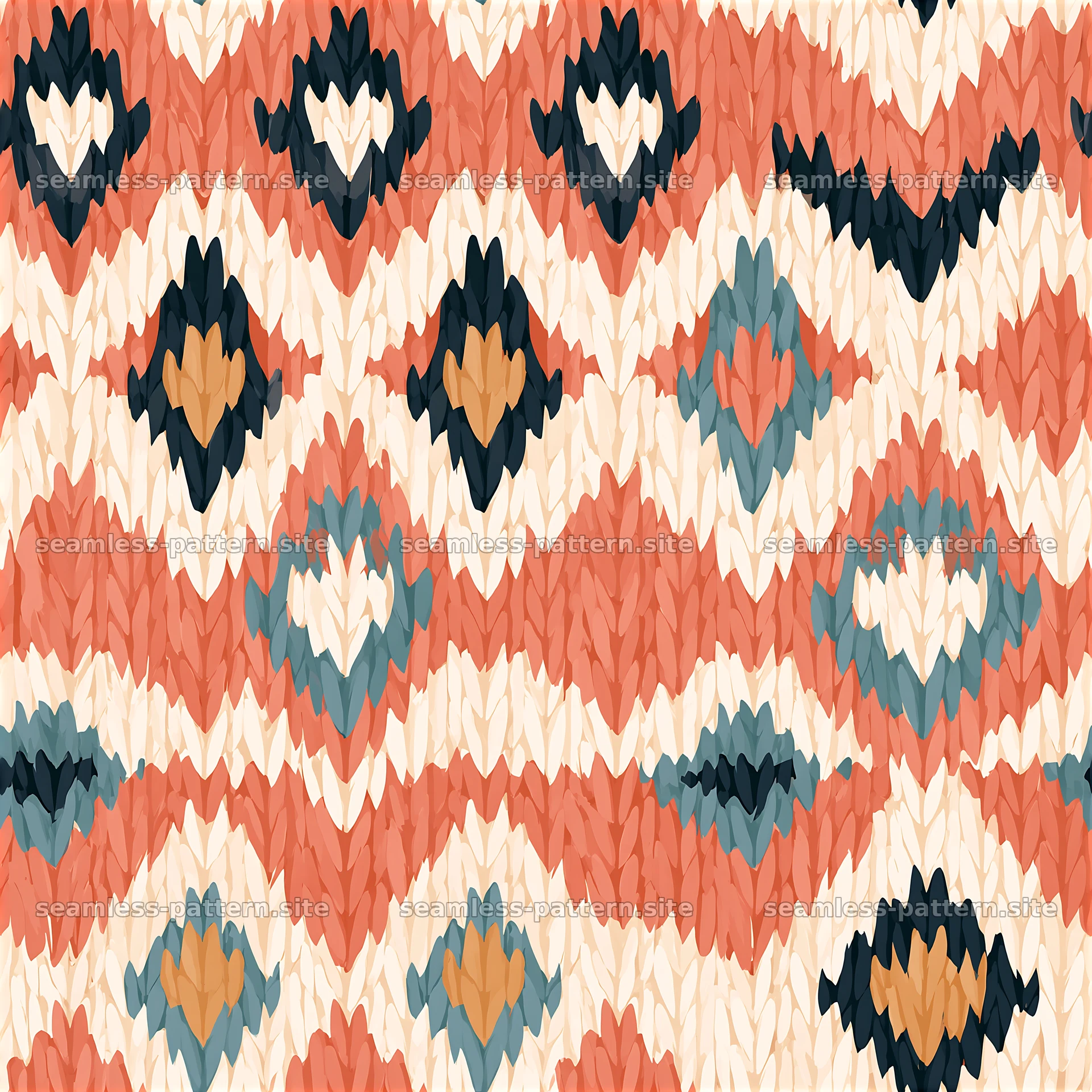 Colorful pattern with hearts and diamonds in soft tones — seamless tileable pattern at 8192x8192