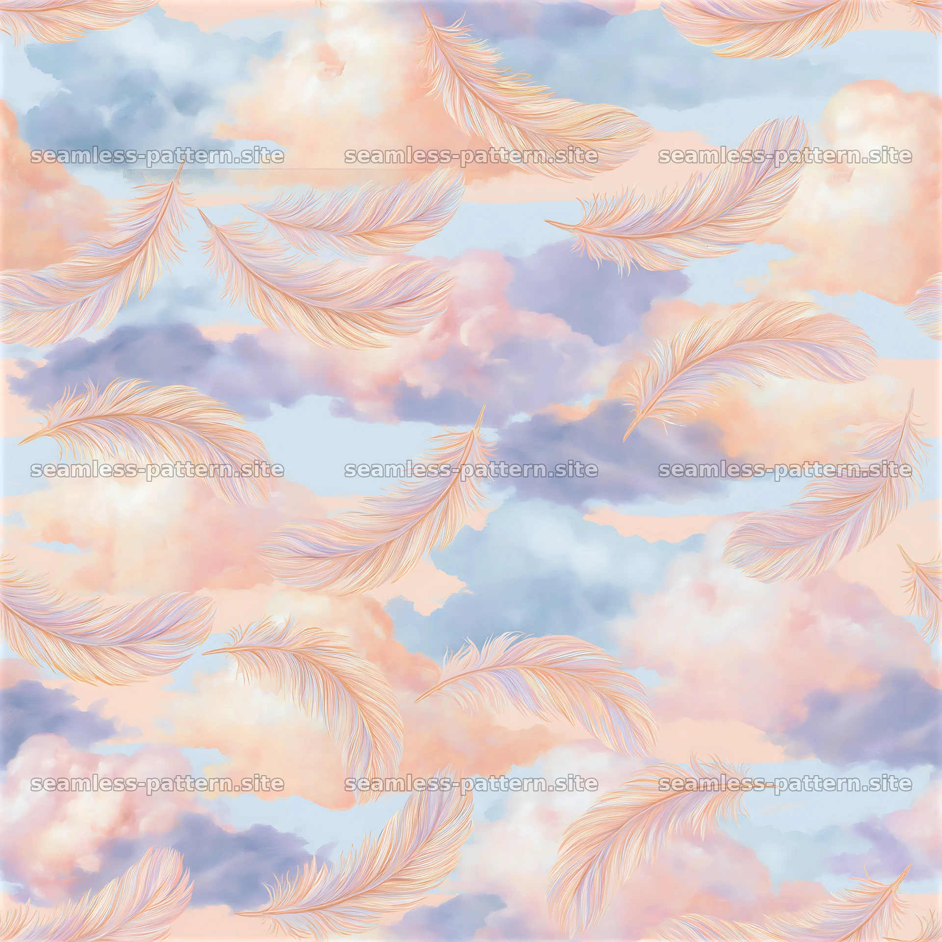 Pastel Feather and Cloud Seamless Pattern — seamless tileable pattern at 8192x8192