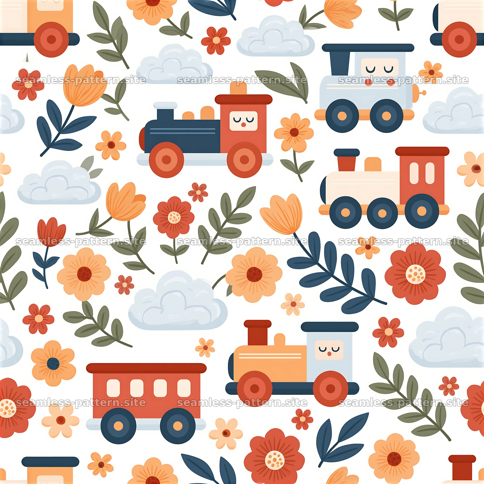 Friendly train seamless pattern for kids in a colorful design — seamless tileable pattern at 8192x8192