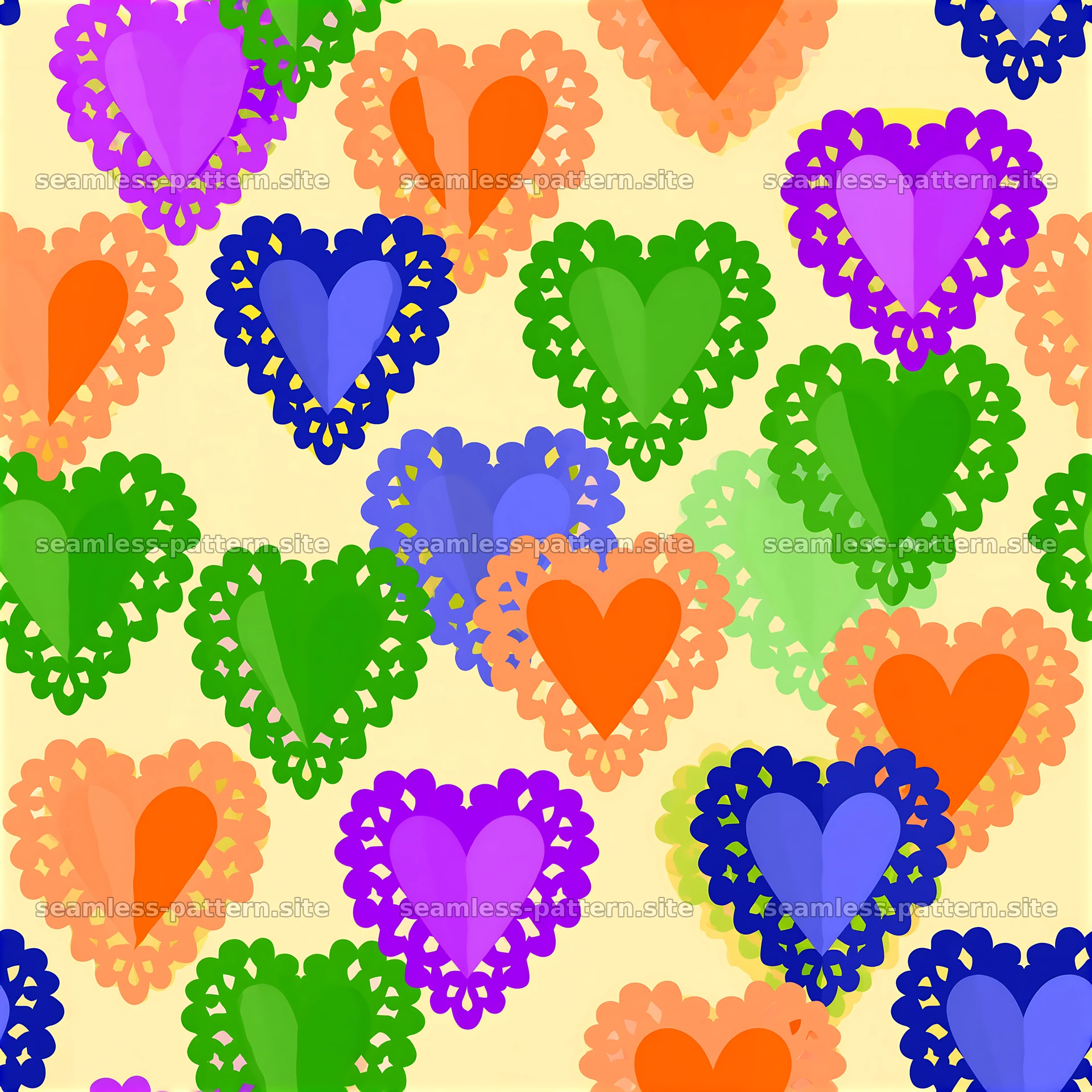 Colorful Heart Doily Seamless Pattern — seamless tileable pattern at 8192x8192