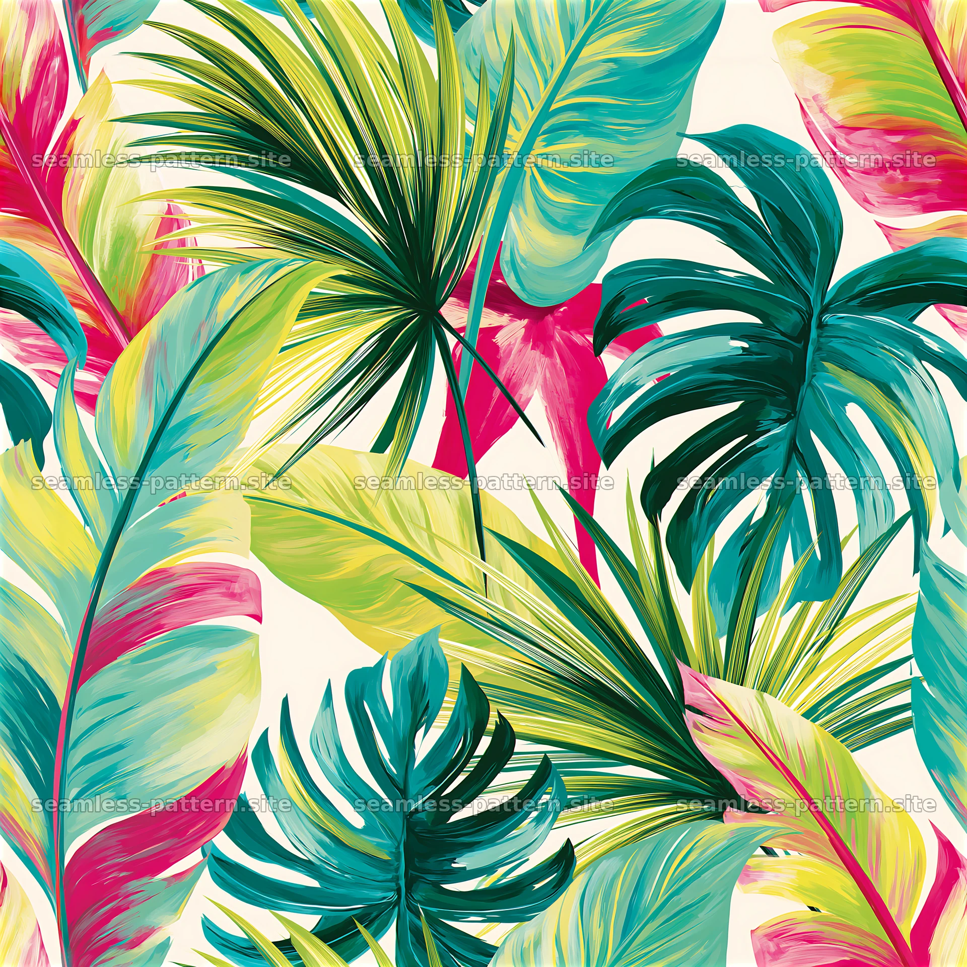 Bright tropical foliage seamless pattern — seamless tileable pattern at 8192x8192