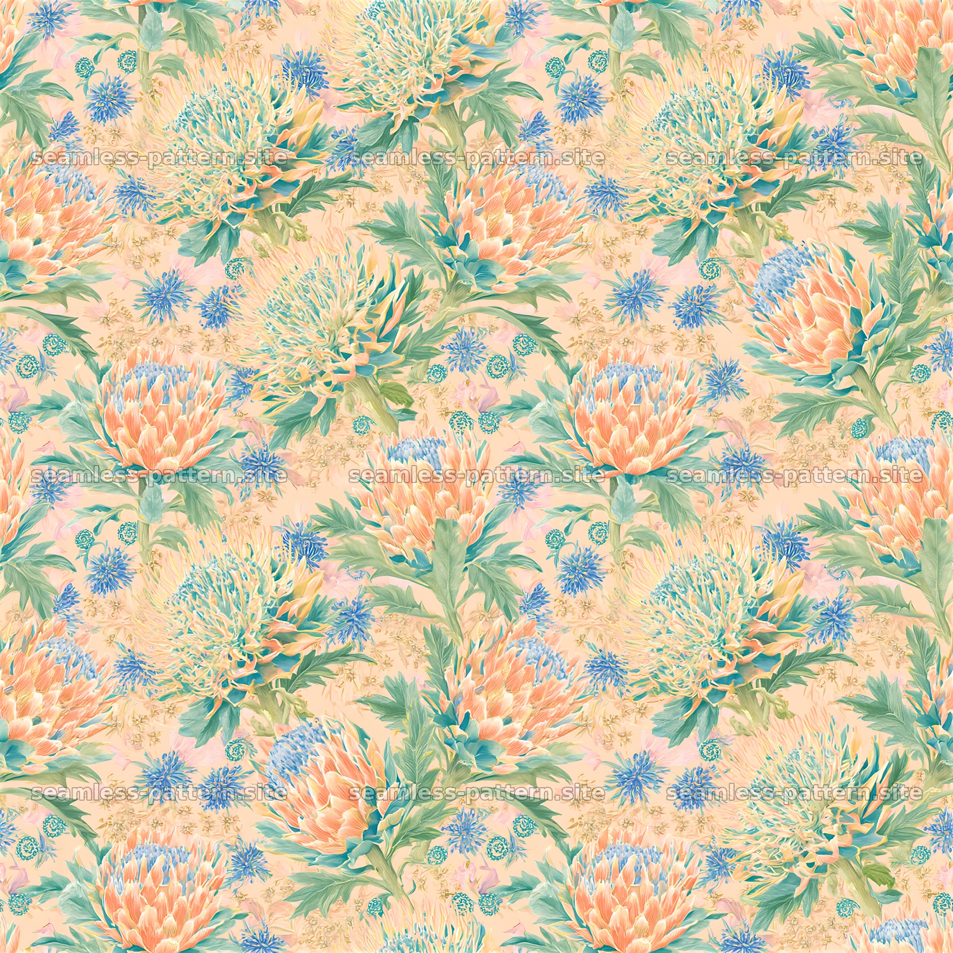 Funky Botanical Seamless Pattern with Colorful Flowers — seamless tileable pattern at 8192x8192