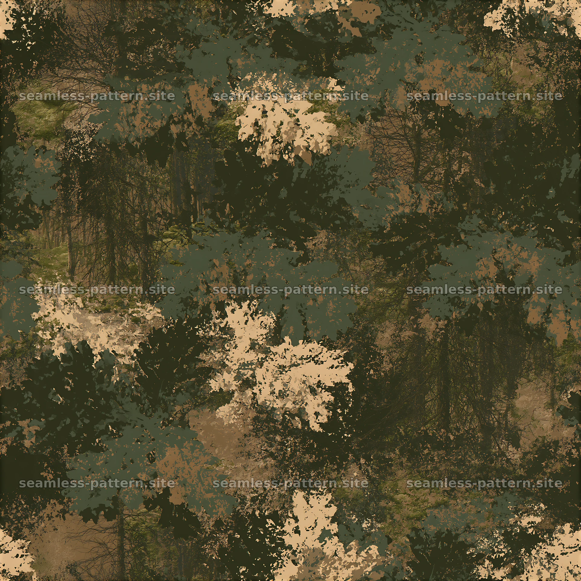 Tileable forest camouflage pattern with earth tones and textures — seamless tileable pattern at 8192x8192