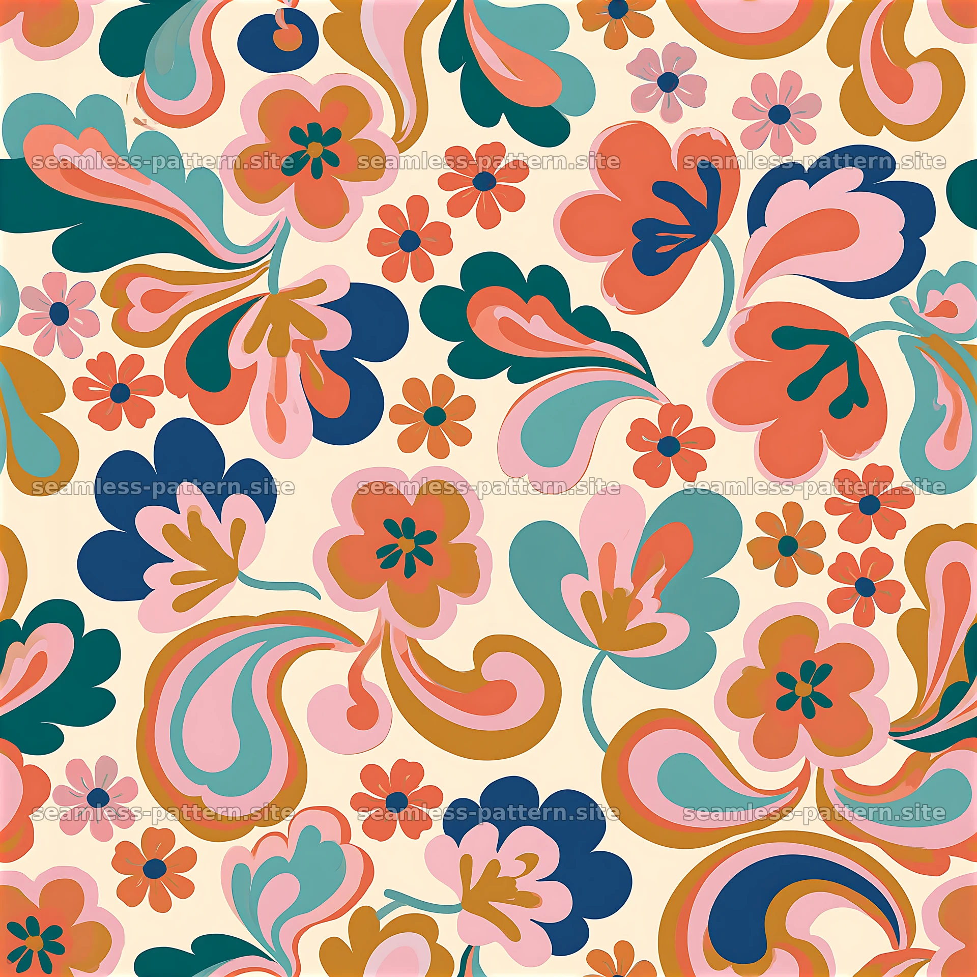 Vibrant Psychedelic Floral Seamless Pattern — seamless tileable pattern at 8192x8192