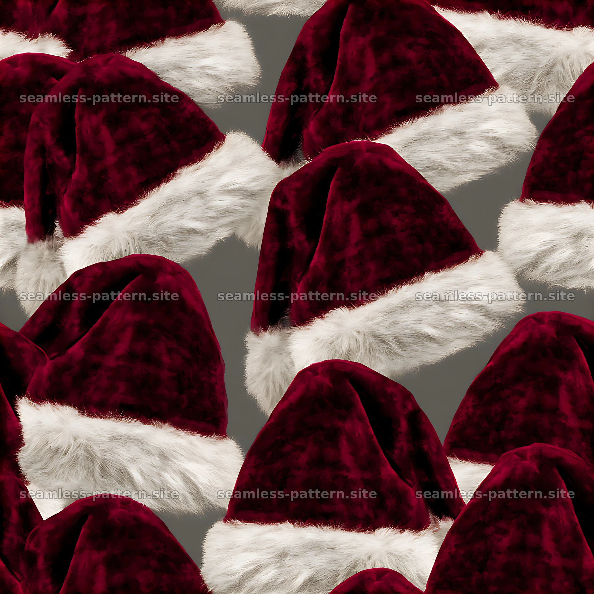 Repeating Santa hat pattern on gray background for festive design — seamless tileable pattern at 8192x8192