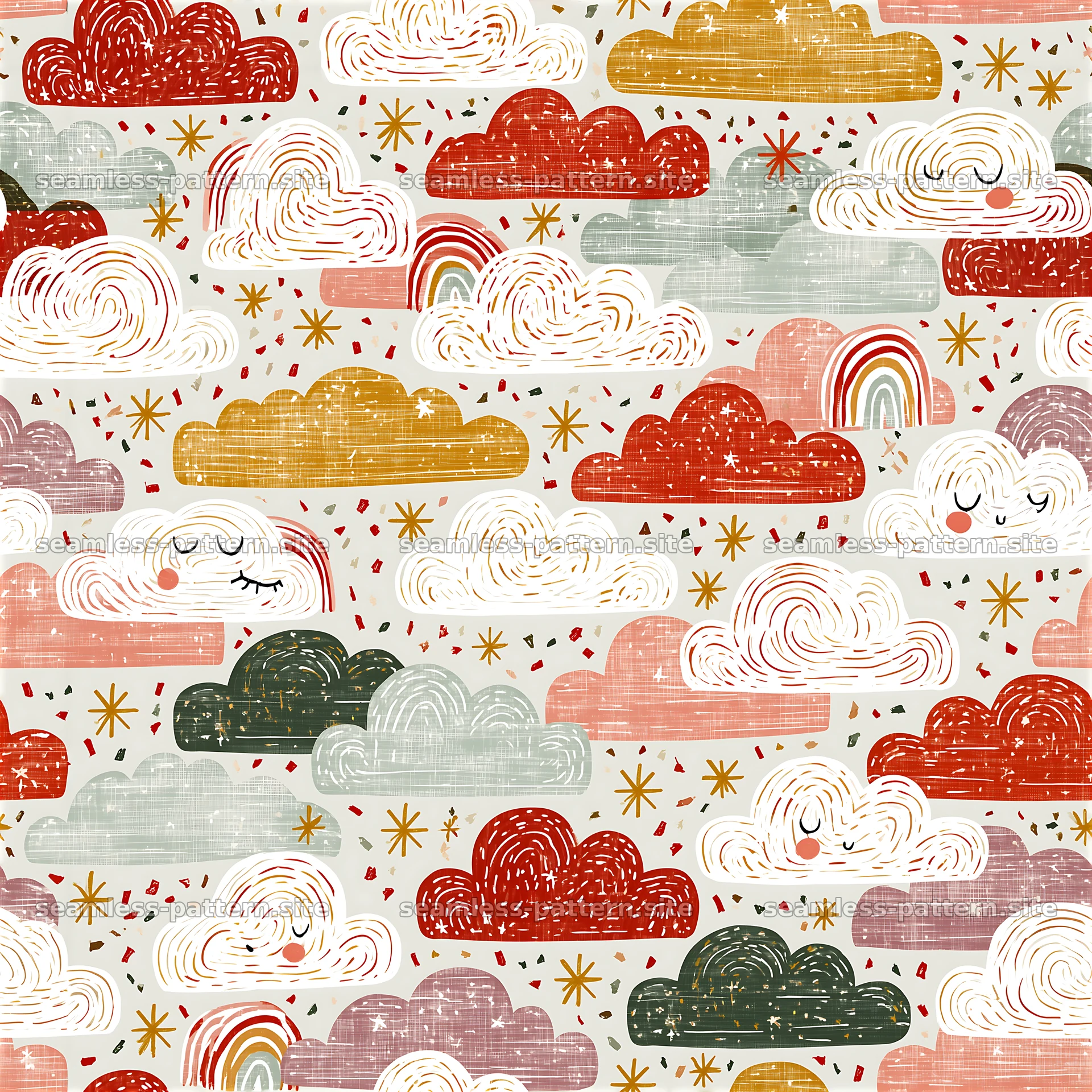 Colorful Cloud and Rainbow Seamless Pattern — seamless tileable pattern at 8192x8192