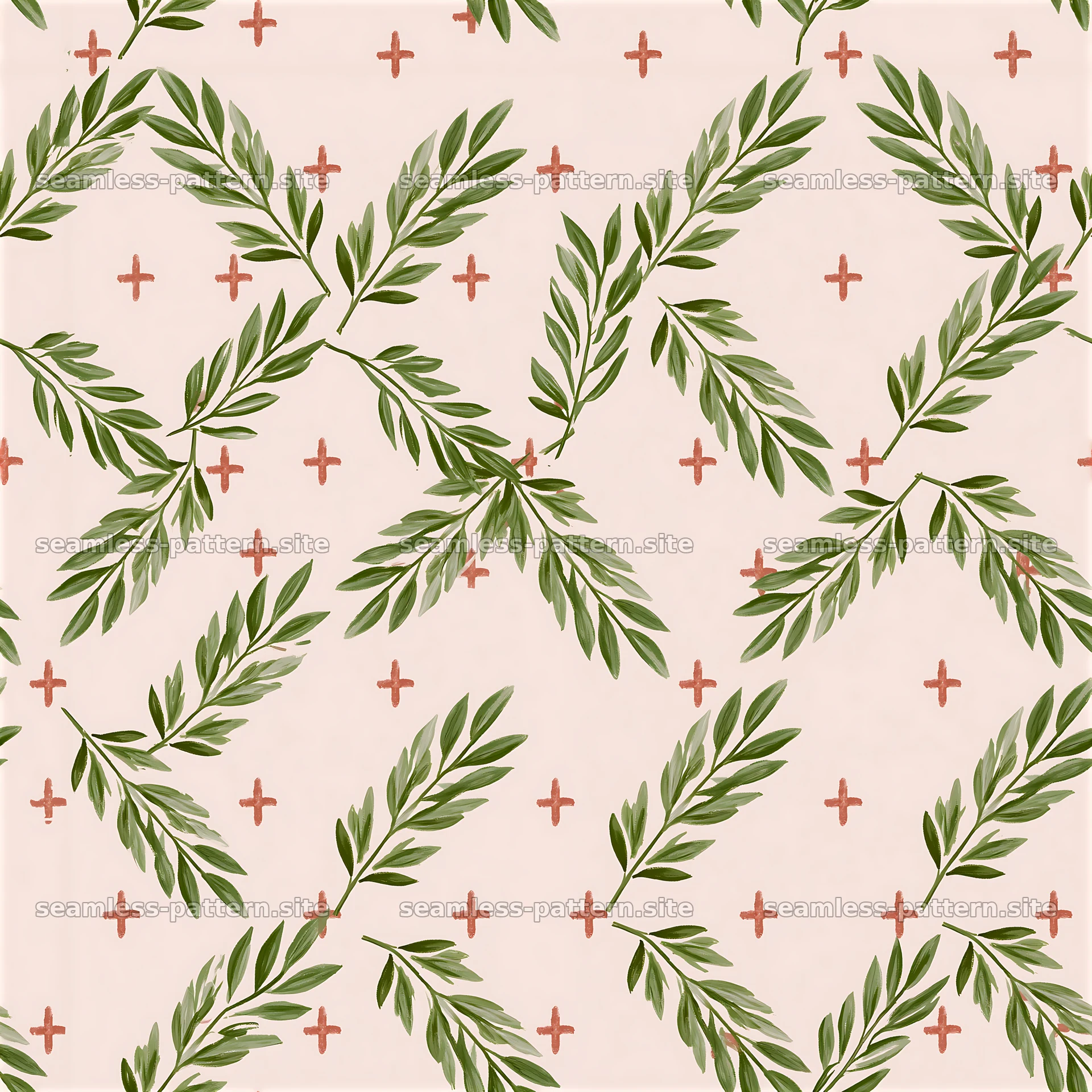 Olive Branches and Small Crosses Seamless Pattern — seamless tileable pattern at 8192x8192